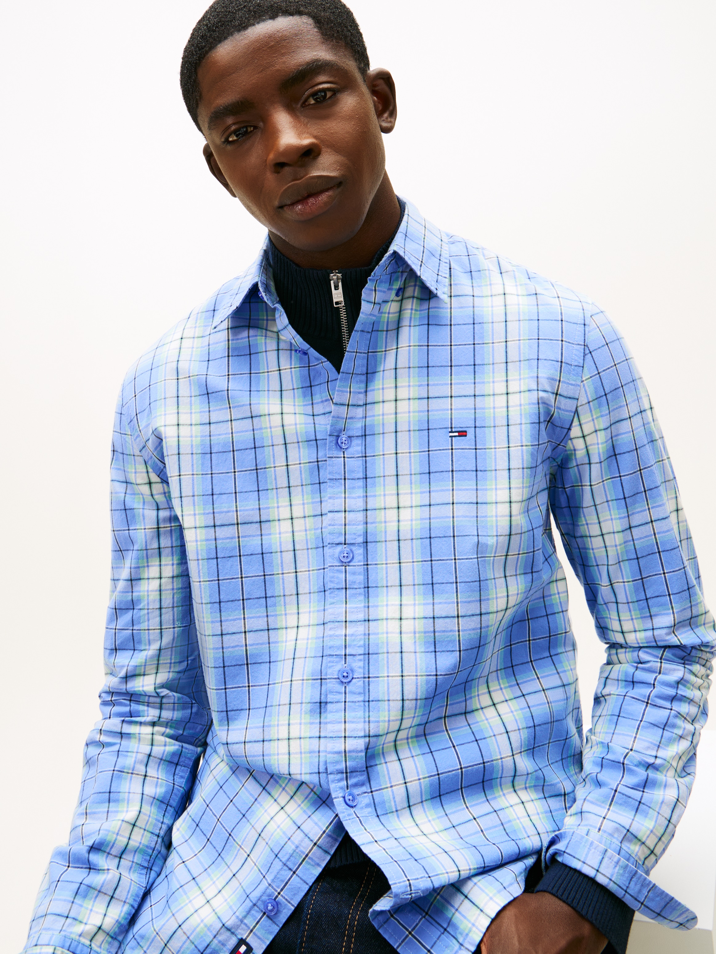 Tommy Jeans Langarmhemd »TJM REGULAR POPLIN PATTERN« kariert, Button-down-Kragen