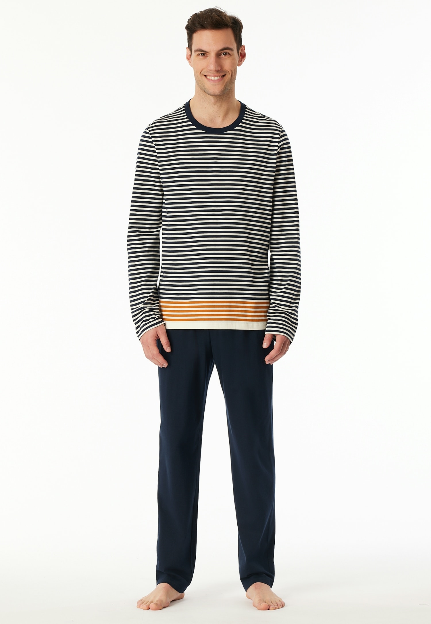 Schiesser Pyjama »Casual Nightwear« 2 pièces Rundhalsausschnitt, langärmelig, gestreift, Baumwolle, Single Jersey