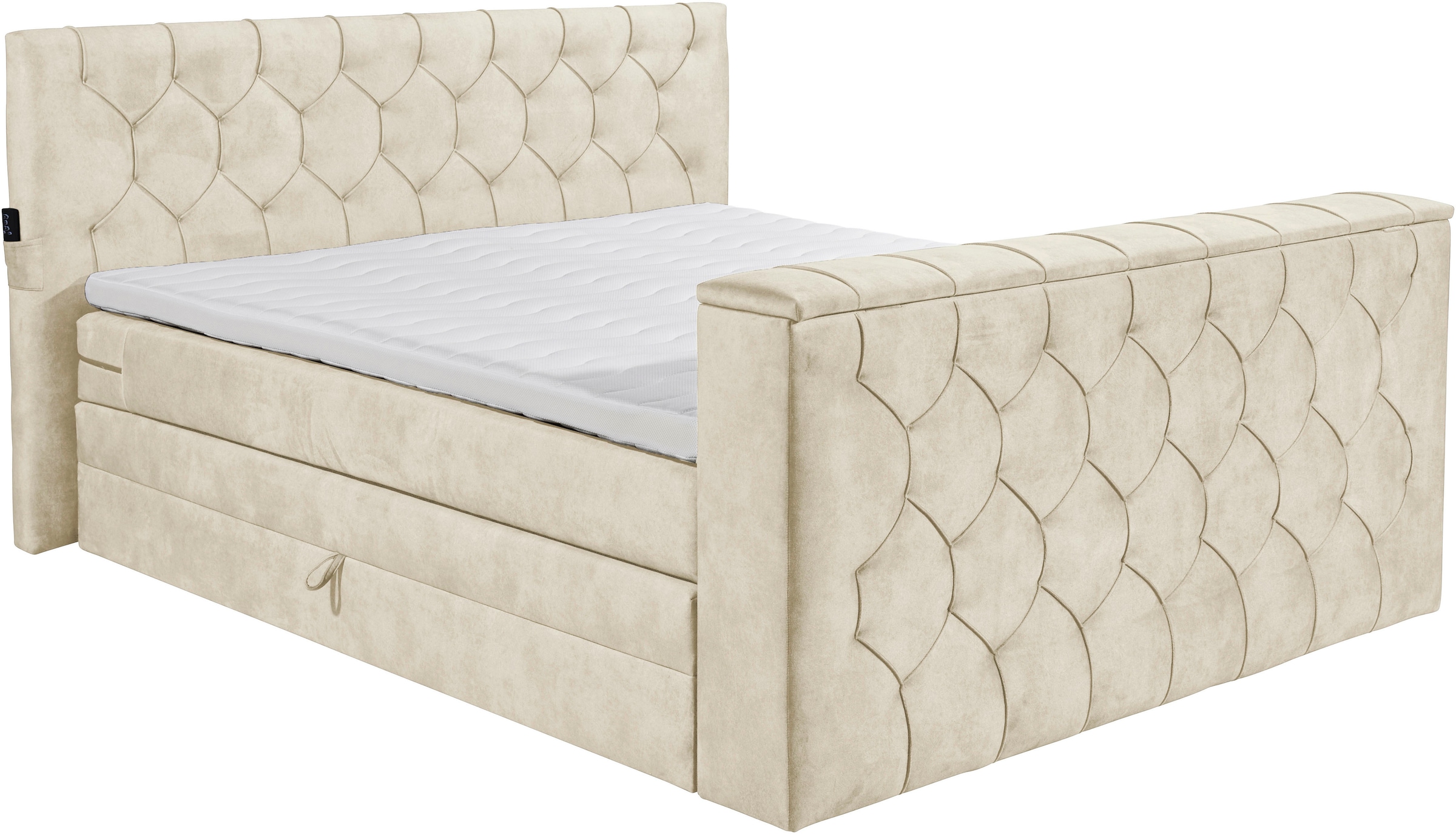 ED EXCITING DESIGN Lit boxspring »Springdale« avec coffre de lit, support TV motorisé, matelas duo (H3/H4)