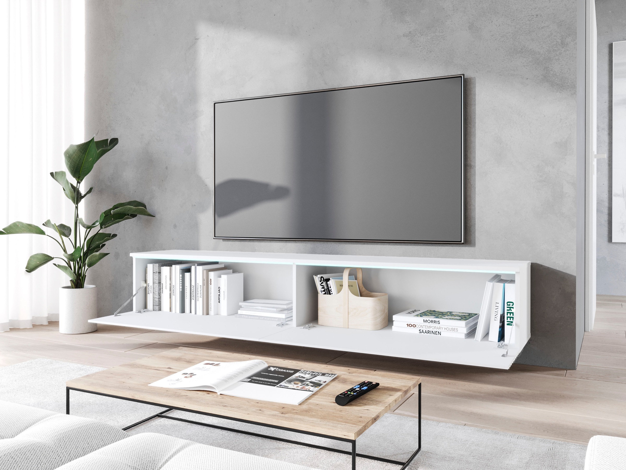 Home affaire Table basse »Vera, wahlweise mit oder ohne Beleuchtung« face MDF fraisée avec effet 3D, montage debout et suspendu possible