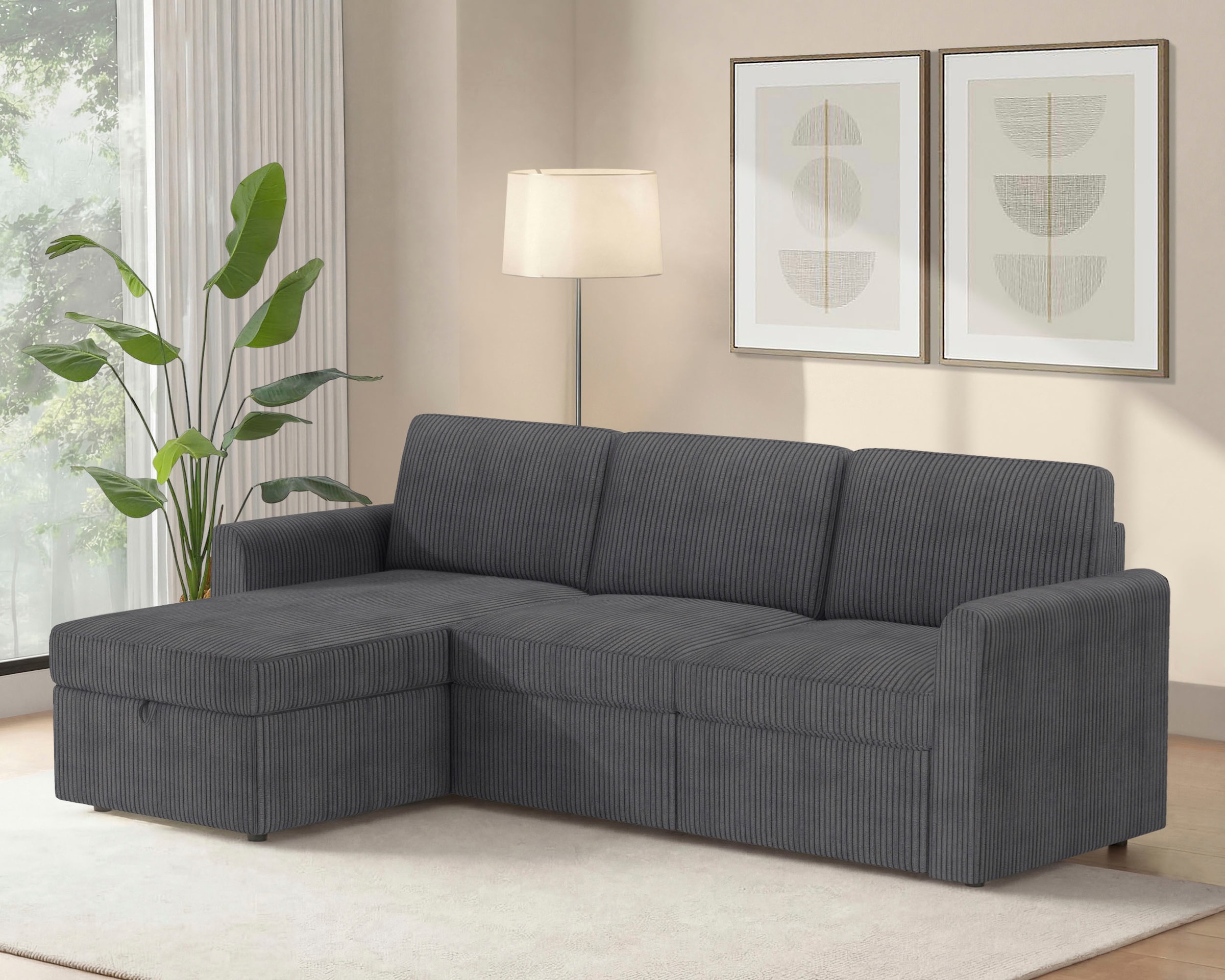 Dorel Home Canapé d'angle »NORDHUS, L-Form, 200 cm, Recamiere rechts/links montierbar« avec rangement, revêtement en velours côtelé doux