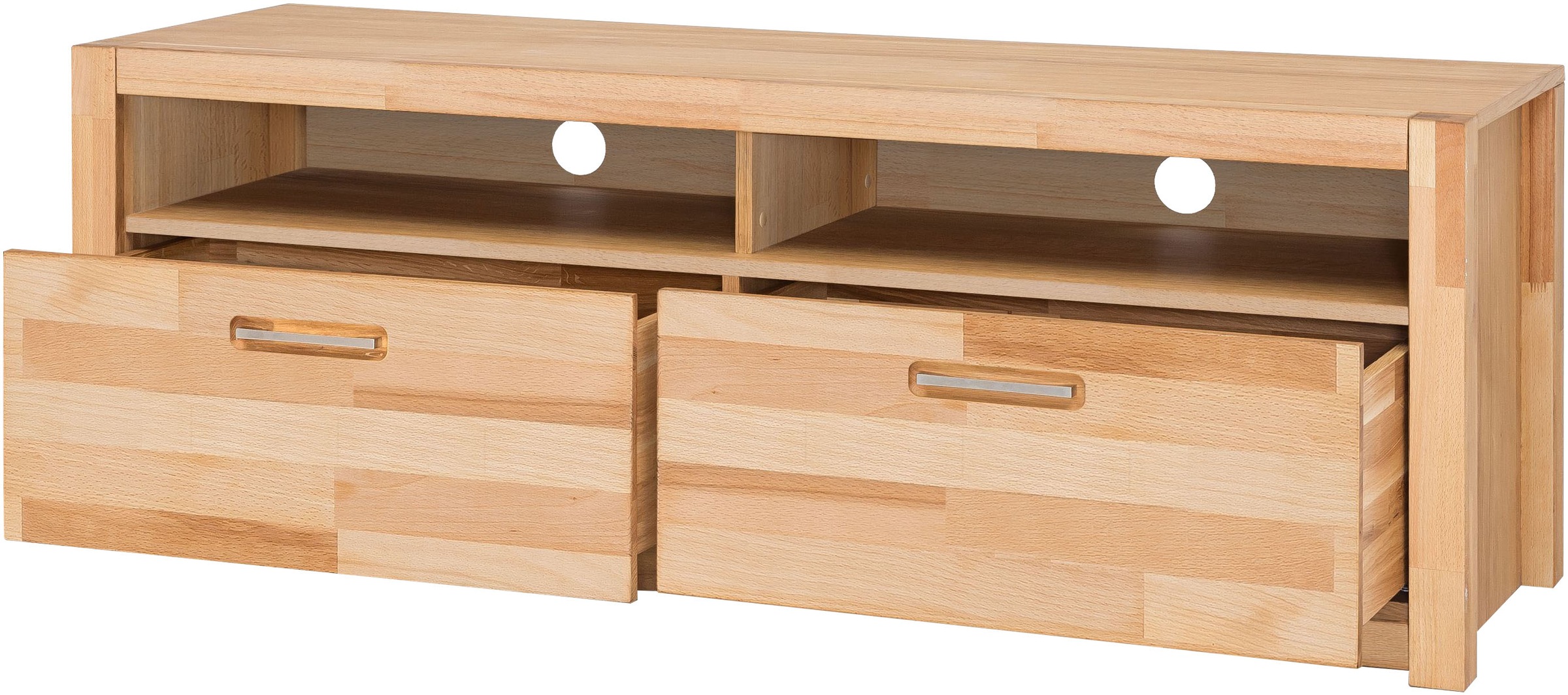 MCA living Lowboard »Fenja TV-Element, Kommode,TV-Möbel,Breite 155 cm« Set, 1 Stück, 1 Stk. tlg. Massivholz, 2 Schubkästen, 2 offene Fächer, maximale TV-Grösse 60 Zoll