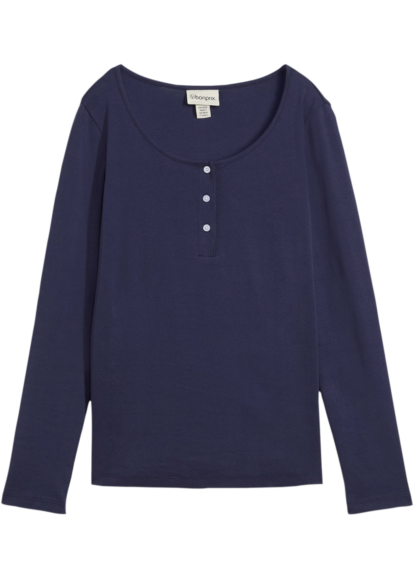 bonprix T-shirt à manches longues 1 körperbetonte Passform, Langarm, mit kurzer Knopfleiste im Henley-Stil