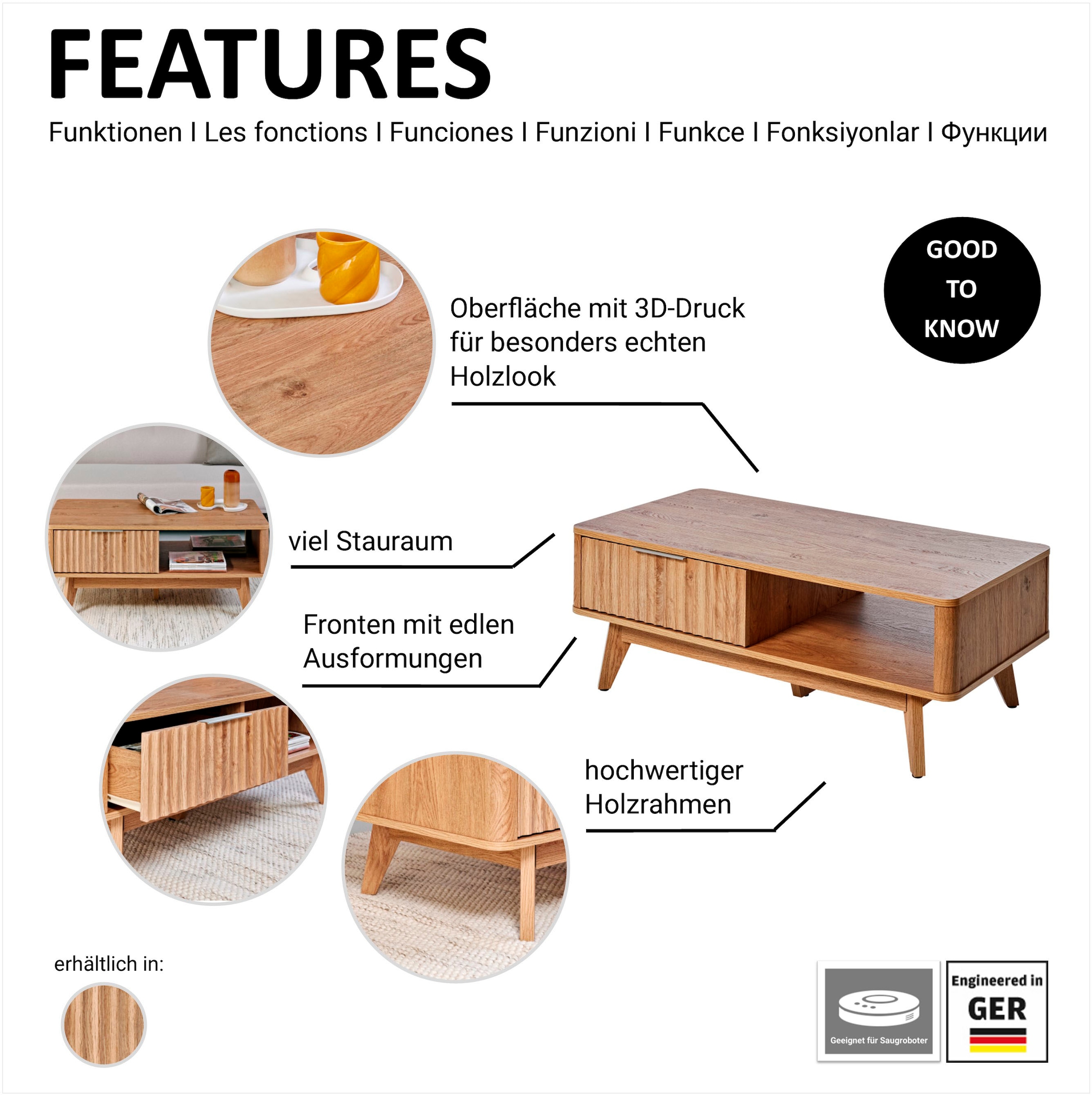 Jahnke Couchtisch »WAVE COFFEE SK« 1 Stk. tlg. Couchtisch, Retro-Stil, Stauraum, Fronten in raffiniertem Wellendesign