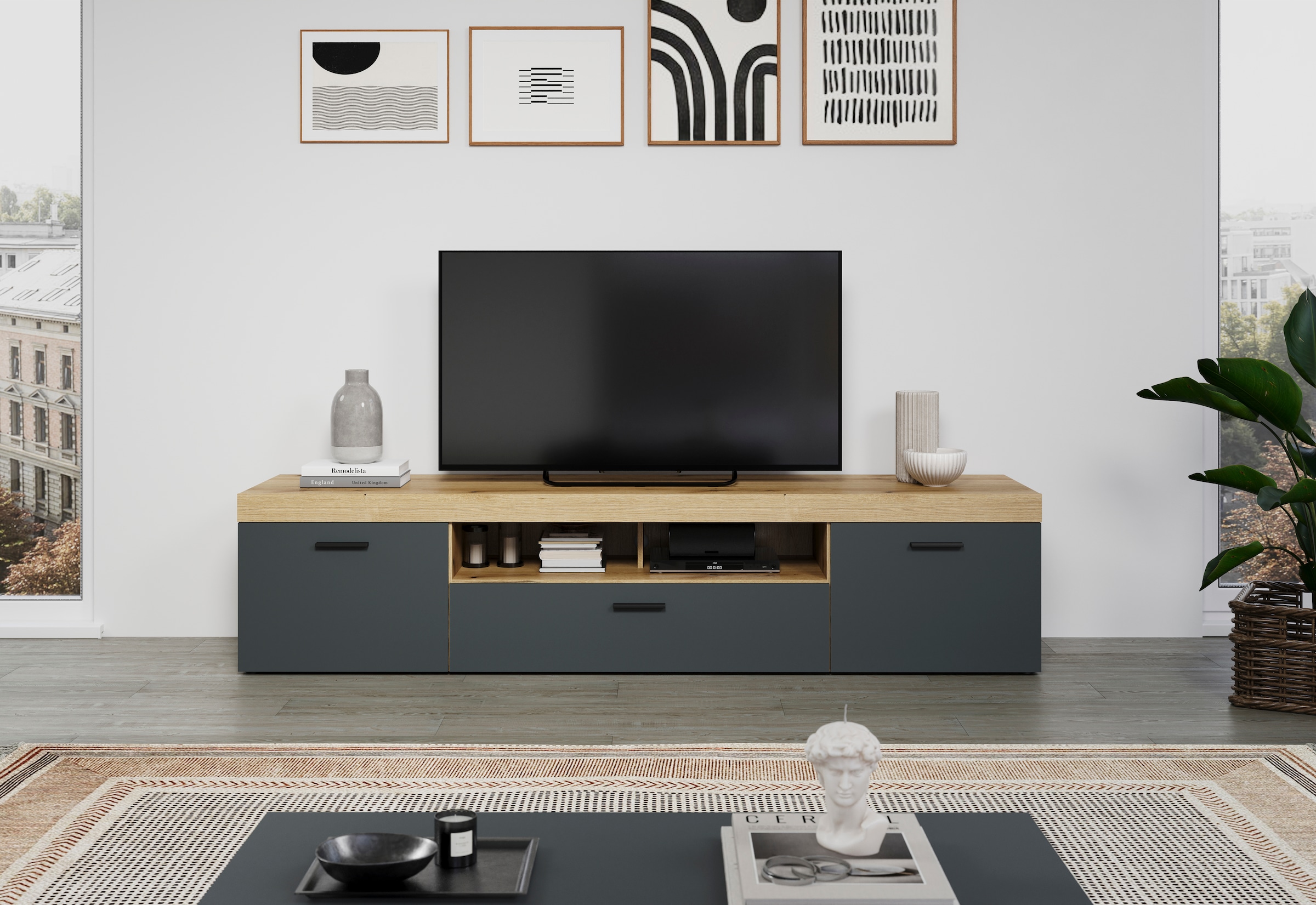 Home affaire Table basse »Tyler TV-Kommode« Packung, 1 cuis tlg. TV-Lowboard, Hirnholzapplikationen, Breite 230 cm