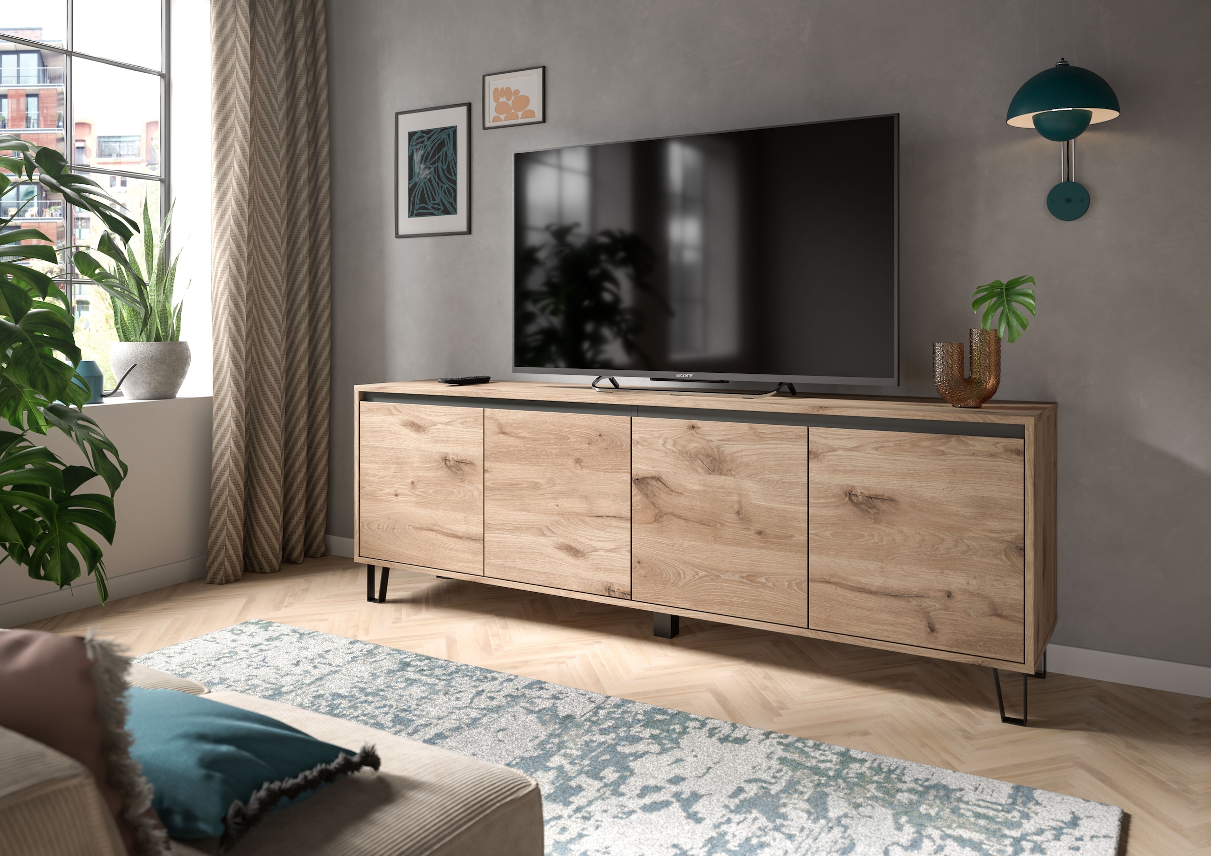 INOSIGN Lowboard »BALTIC, Breite 184cm, grifflose Fronten, Metall-Füsse,4 Türen, 4 Fächer« TV-Möbel, TV-Schrank, TV-Lowboard, Mediaboard