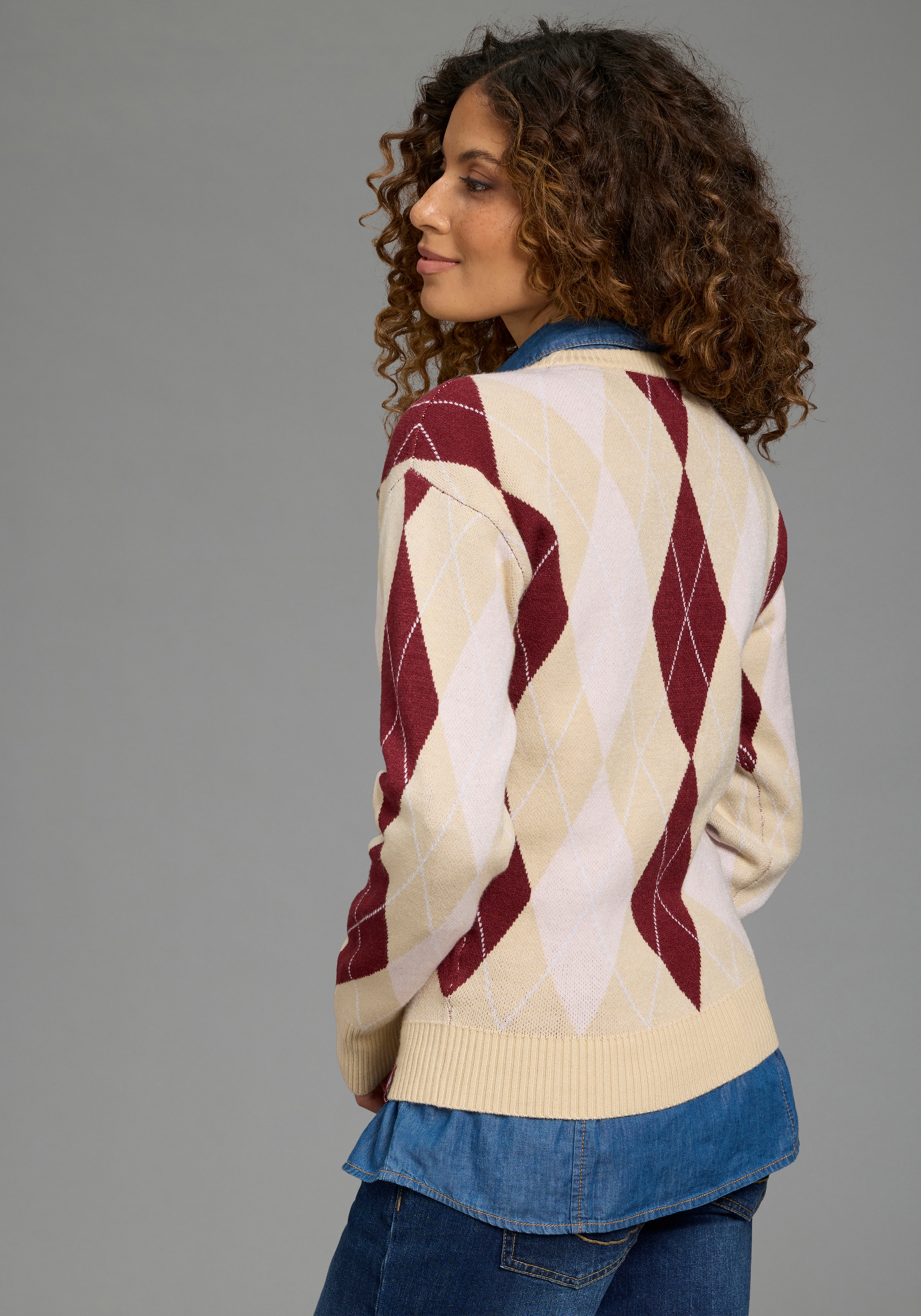 KangaROOS Strickpullover mit Rautenmuster, aus Viskose und Polyamid, Argyle