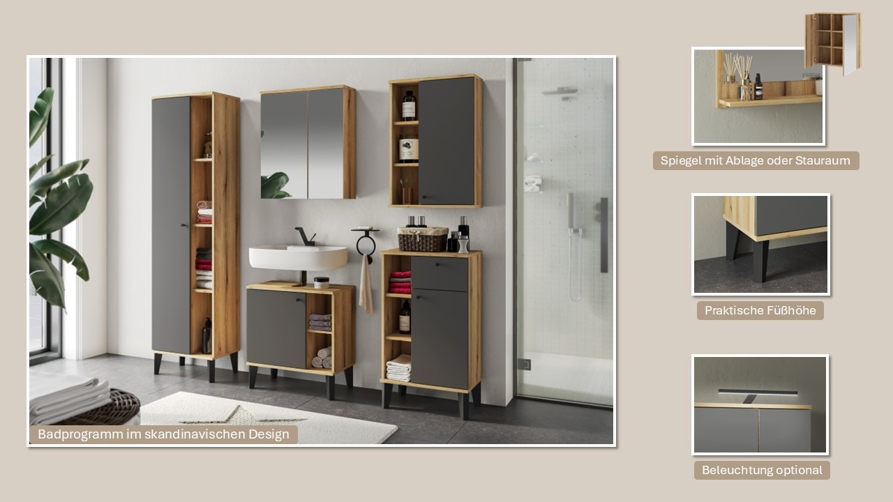 INOSIGN Badmöbel-Set »OSLO, Bad im skandinavischen Design, 5-teiliges Badezimmer« Set, 5 Stk. tlg.