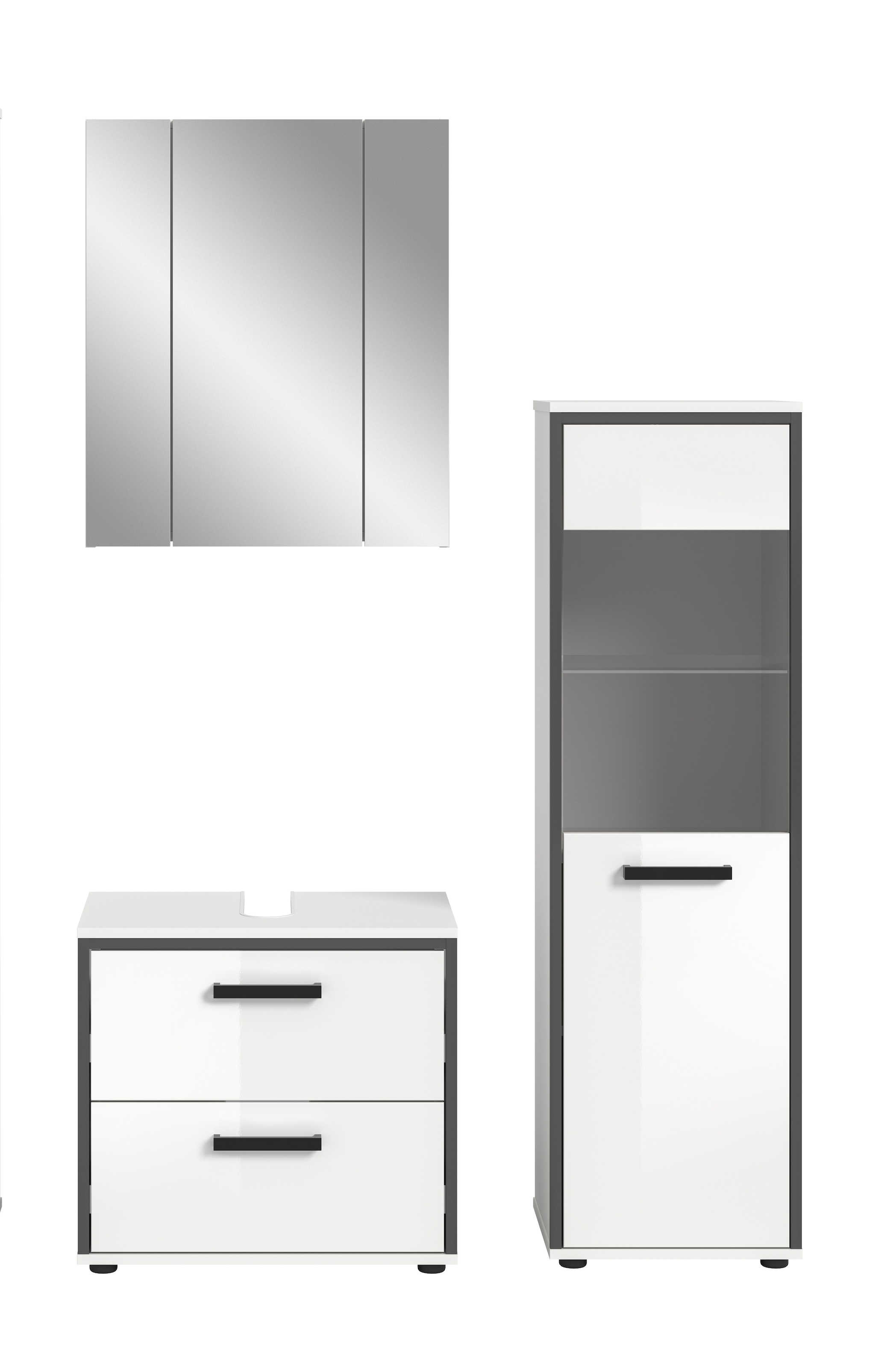 welltime Badmöbel-Set »KAJO, 3-tlg. Badkombination, weiss hochglanz« Set, Set, best. aus:1 Midischrank,1Spiegelschrank,1Waschbeckenunterschrank, 3 Stk. tlg.