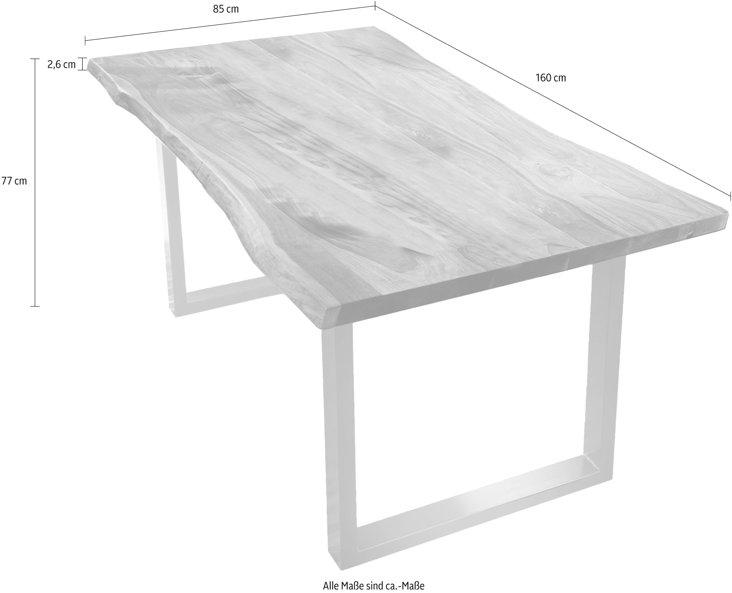 SIT Table de salle à manger »Tartu Akazie Massivholz mit Baumkante & Stahl-Kufengestell« Bord d'arbre naturel rencontre structure en acier type luge
