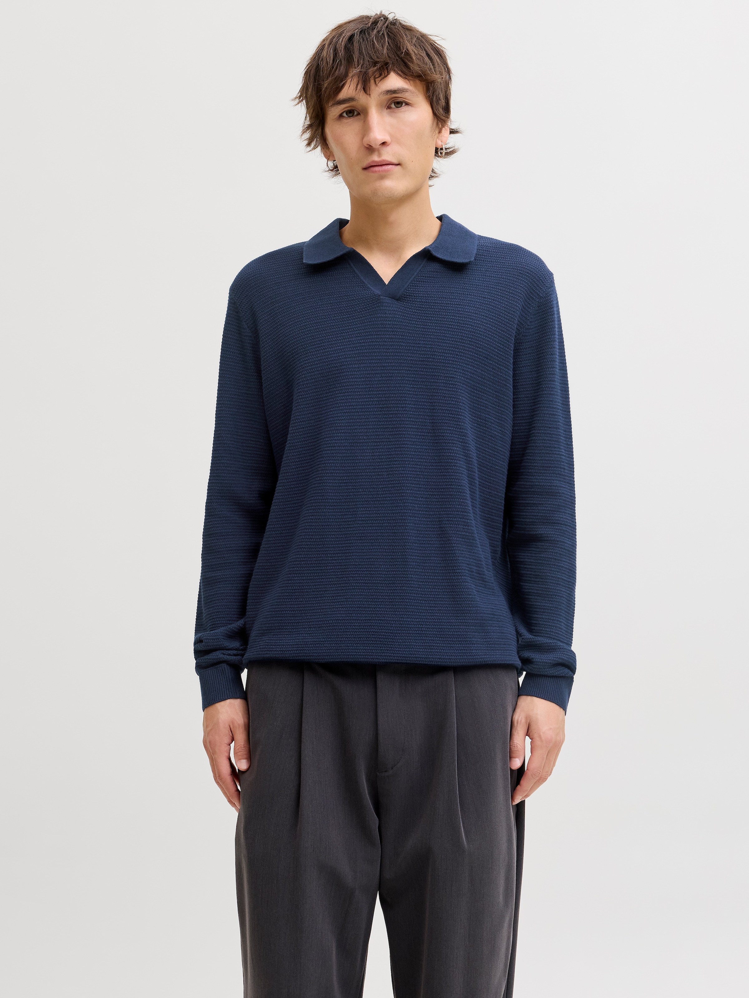 Jack & Jones Pull à col polo »JPRBLURILEY KNIT SPLIT NECK LS SN«
