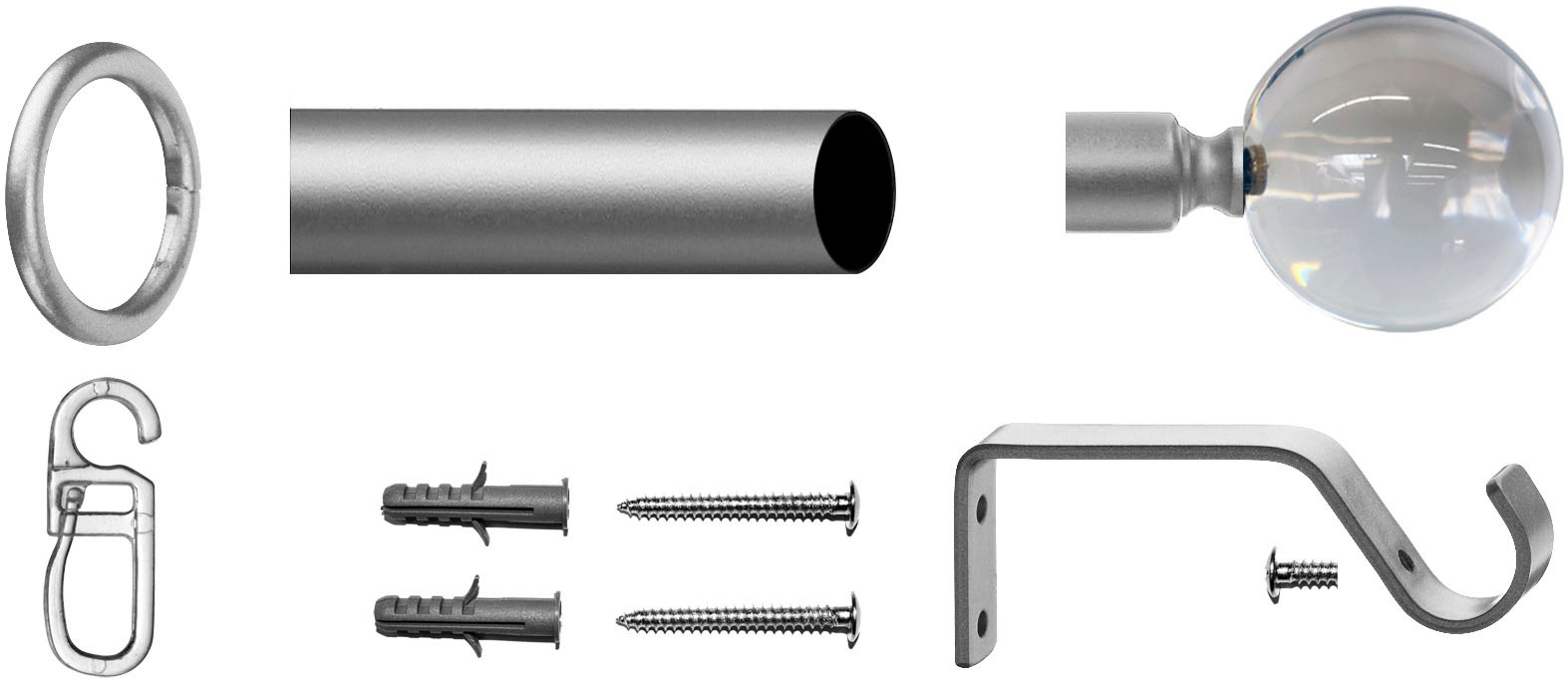 indeko Gardinenstange »Kugel Glas klar« Ø 16 mm 1 läufig-läufig Fixmass Komplett-Set inkl. Ringen und Montagematerial