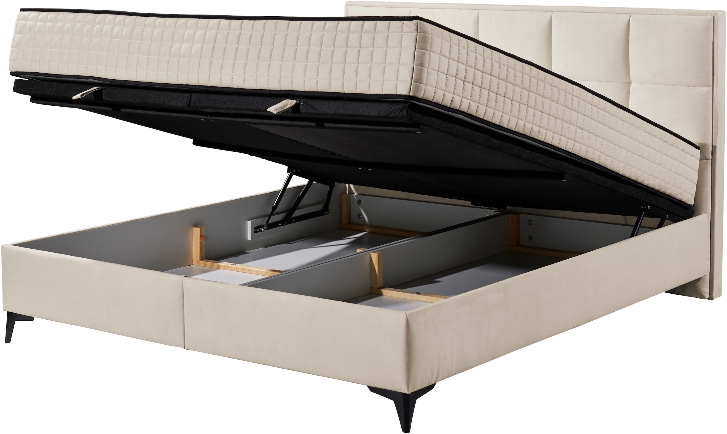 ED EXCITING DESIGN Lit de boxe »Monroe inkl. Bettkasten, erhältlich in den Breiten 160cm & 180cm« matelas duo - côté ferme avec natte de coco