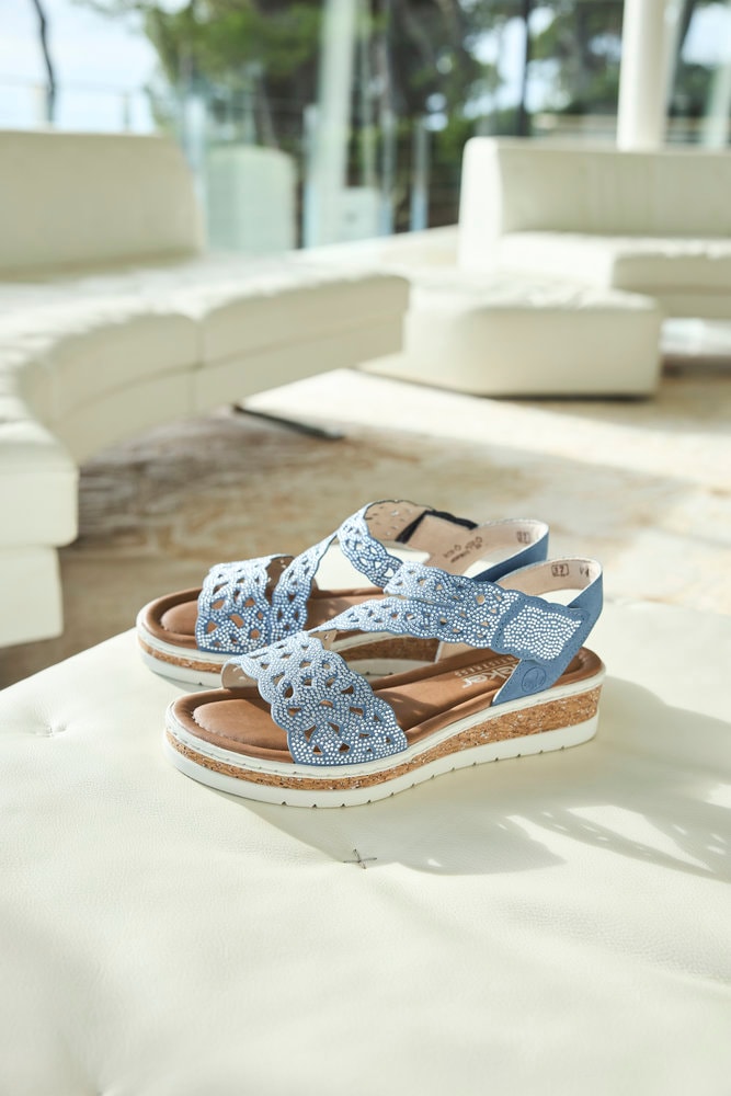 Rieker Sandales compensées  Sandale compensée, chaussure d'été, chaussure de vacances avec strass