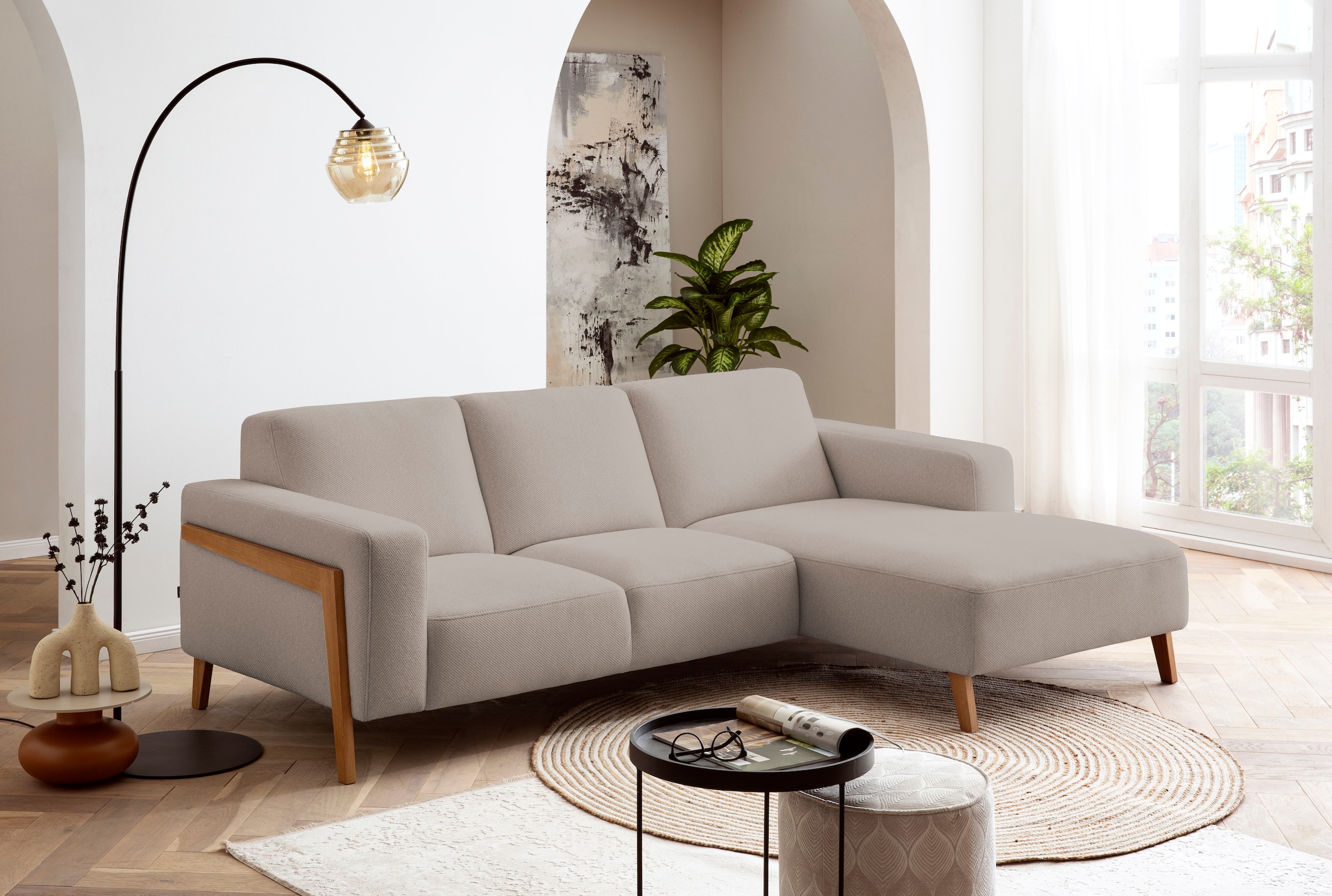 exxpo - sofa fashion Canapé d'angle »Starr, modern und klassisches Design, hochwertige Verarbeitung, bequem« L-Form, wahlw. elektrische Sitztiefenverstellung, Massivholzfüsse