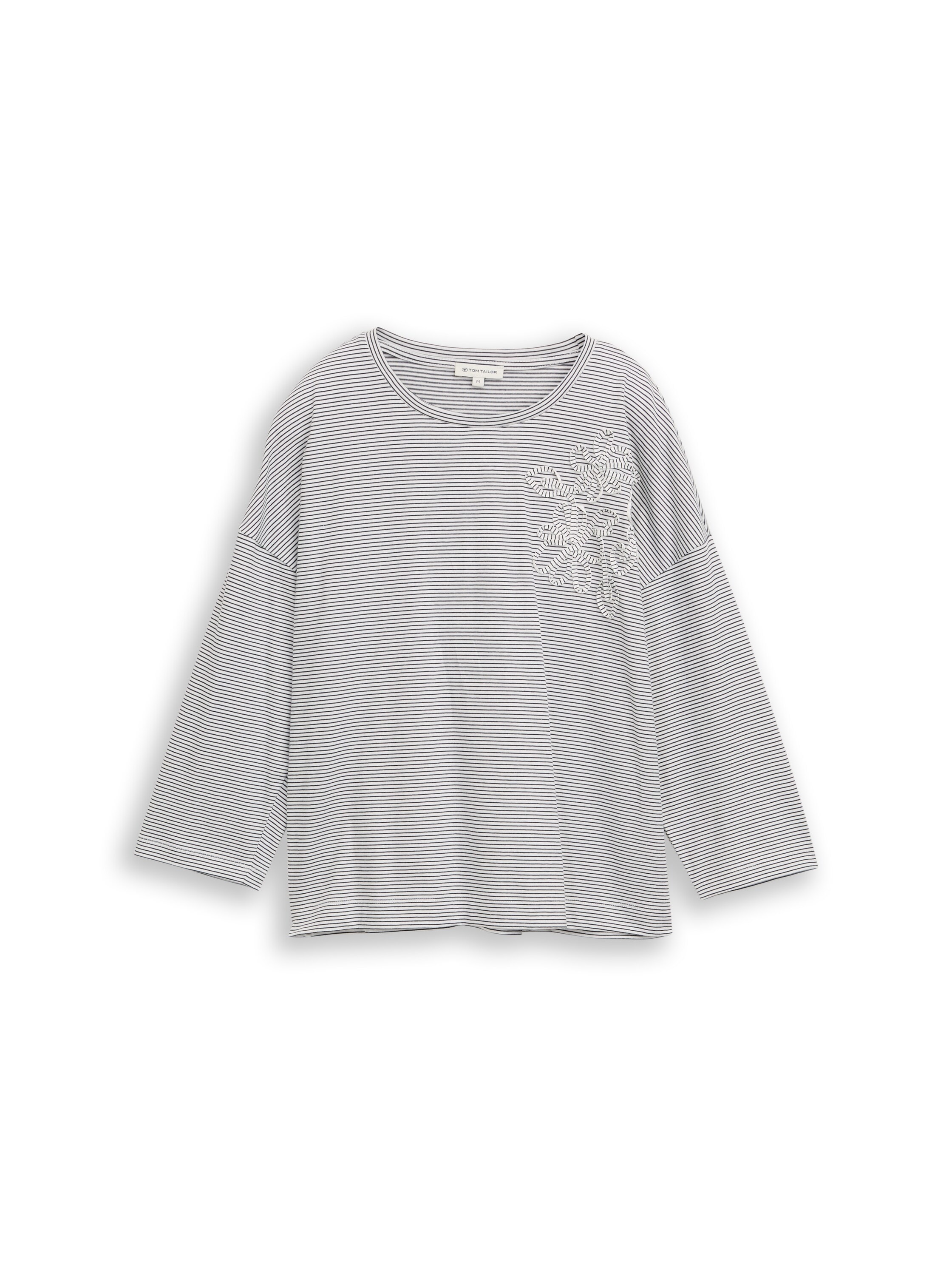 TOM TAILOR T-shirt à manches longues Broderie florale / motif rayé