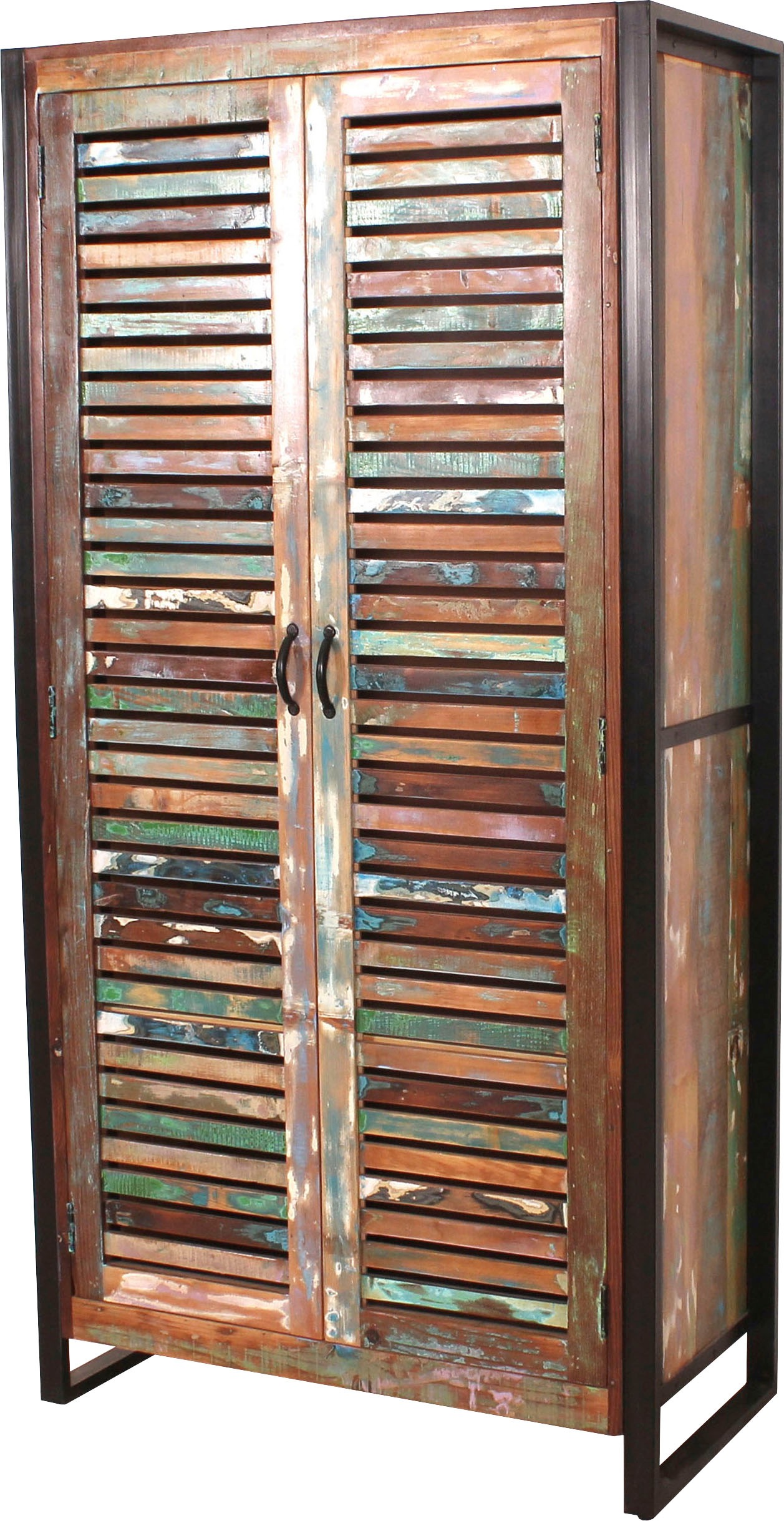 SIT Garderobenschrank »Altholz Massivholz Lamellen Industrial« Garderobenschrank aus Altholz mit Lamellen Design & Metall Details