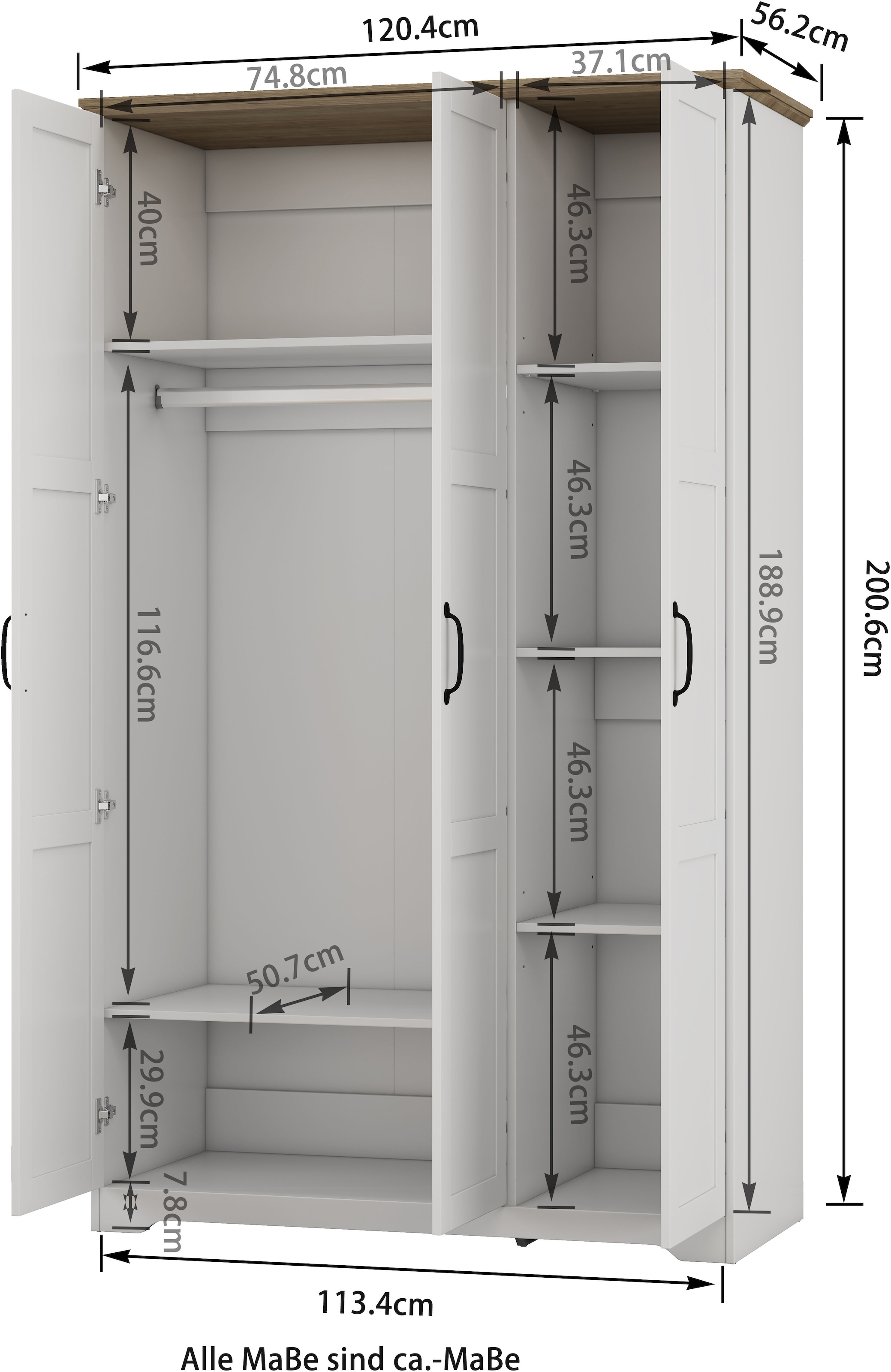 GOODproduct Kleiderschrank »Emmilia Schrank Schlafzimmerschrank im Landhaus Design« Mit vielen Einlegeböden und Softclose,  Landhaus Schrank mit  3 Türen Breite 113,4cm, Höhe 2m