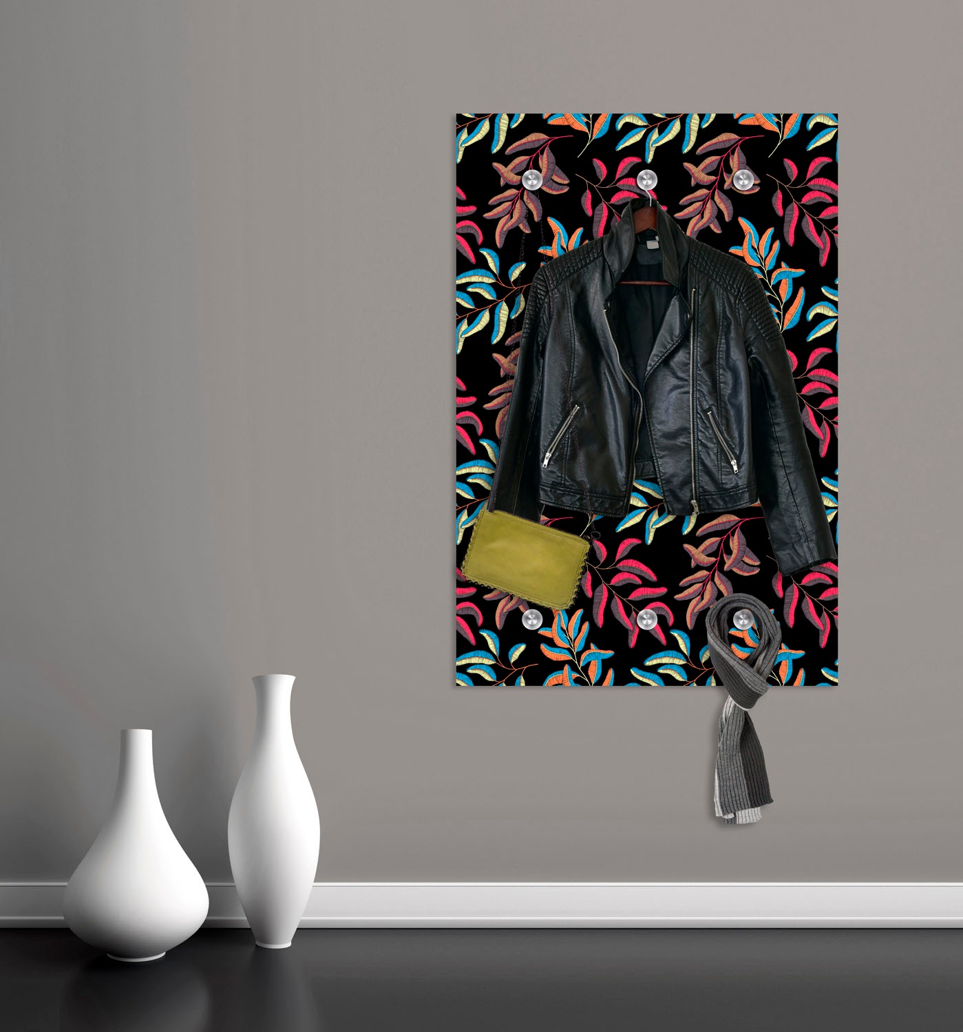 queence Garderobenleiste »Blätter« mit 6 Haken, 80 x 120 cm