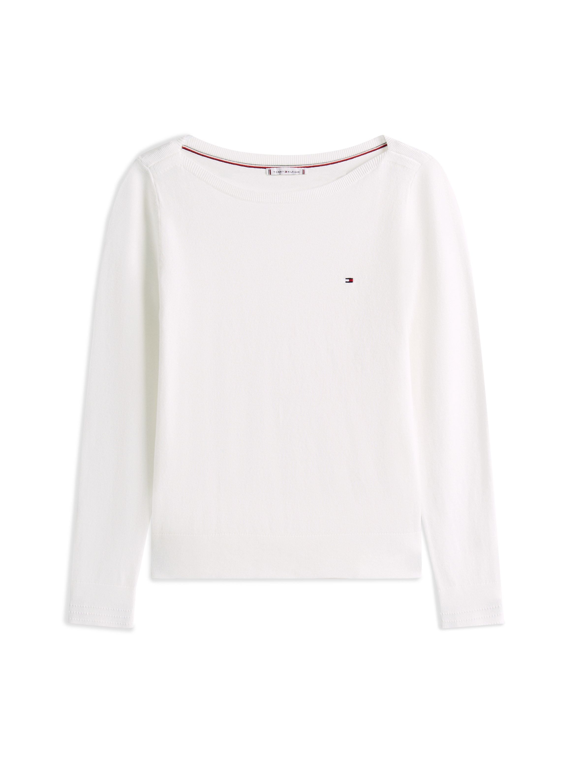 Tommy Hilfiger Pull en tricot »CO JERSEY STITCH V-NECK SWEATER« avec drapeau logo Tommy Hilfiger, encolure bateau