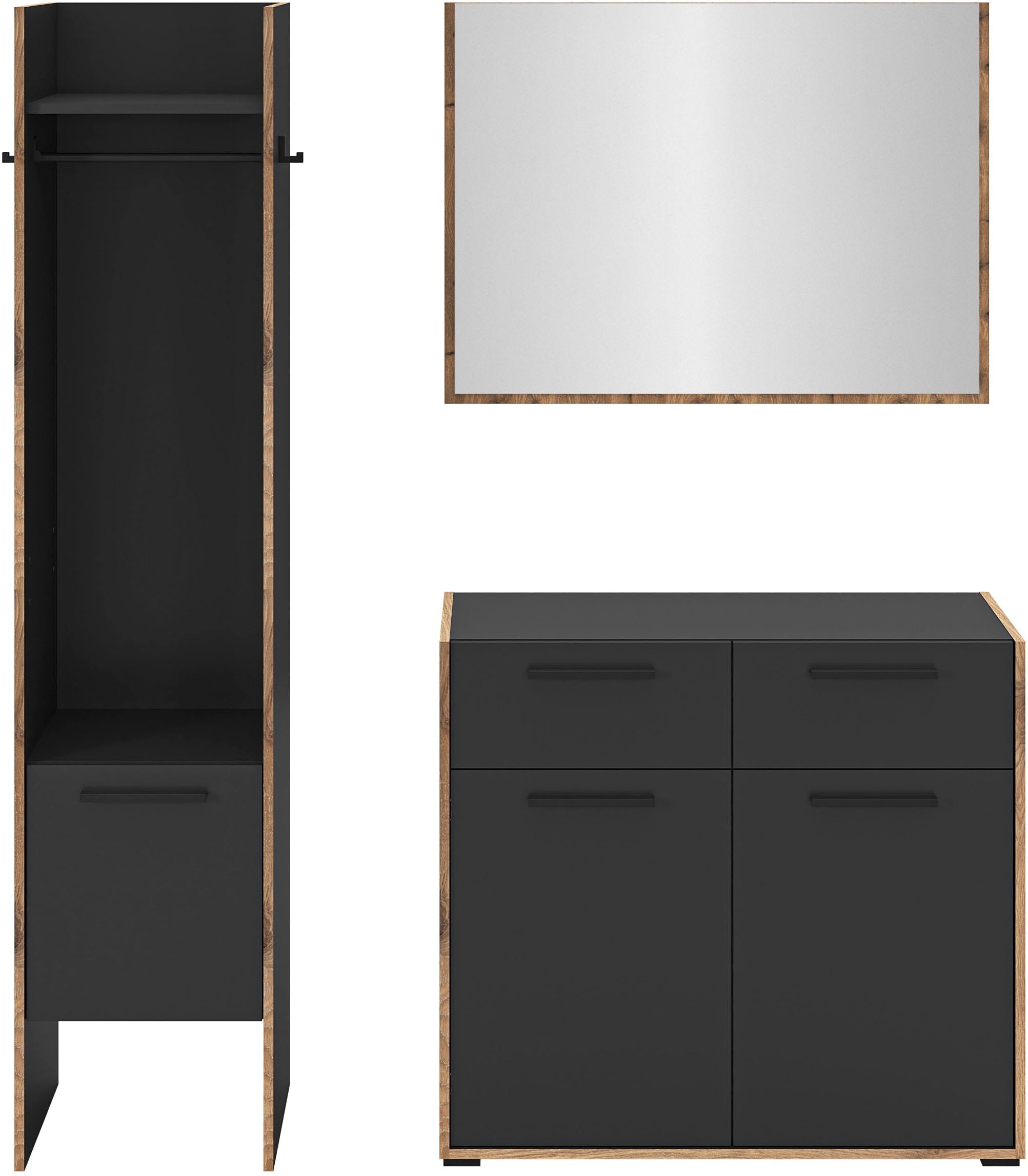 Home affaire Garderoben-Set »MUSTA, 3-teilig: Garderobenschrank, Kommode & Garderobenspiegel«