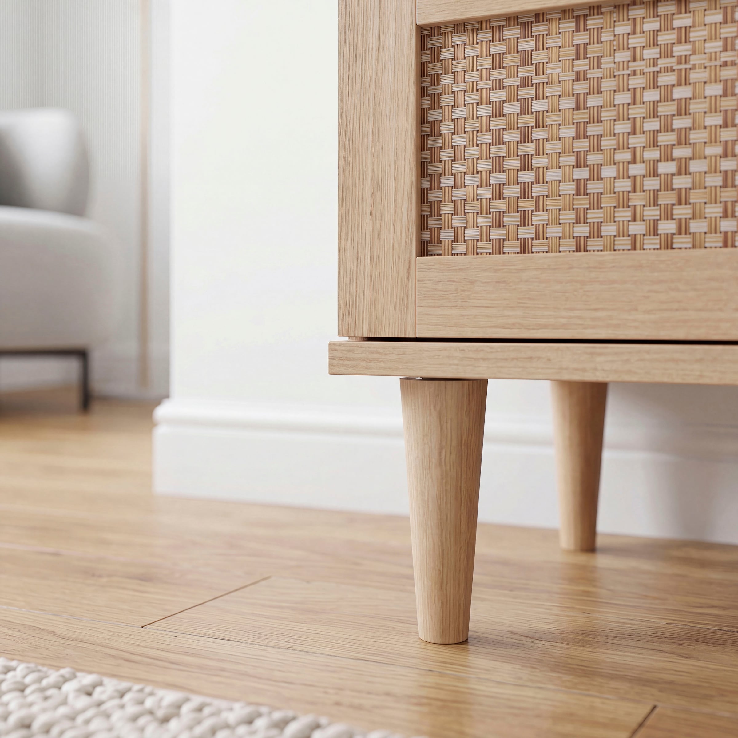 GOODproduct Kleiderschrank »ELLIAN, Kinderzimmerschrank, Rattan, Wiener Geflecht, 80cm breit« Boho-Stil, Holzfüsse, Metallgriffe, Made in EU, viel Stauraum, FSC®
