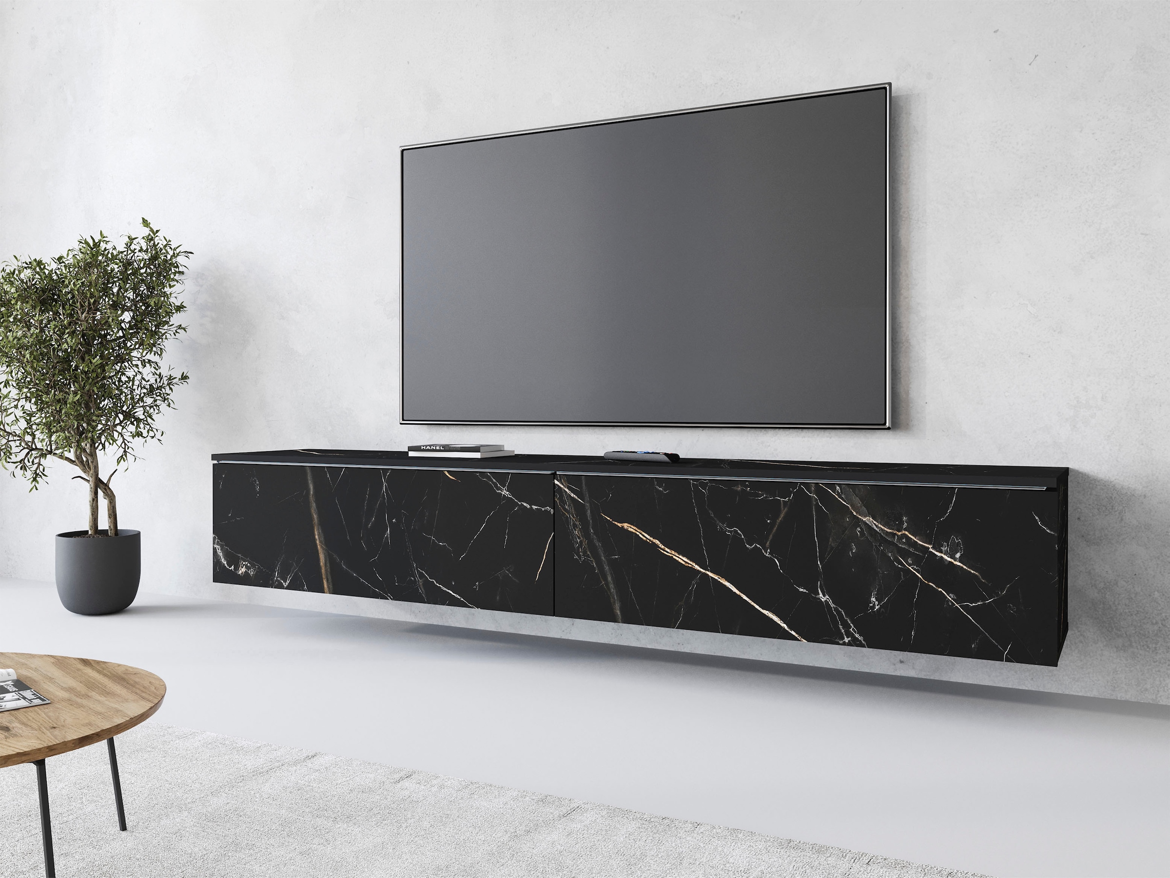 Home affaire Lowboard »LOWBOARD VERA, wahlweise mit oder ohne Beleuchtung« Modernes griffloses TV-Board, 180 cm TV-Schrank, stehend und hängend