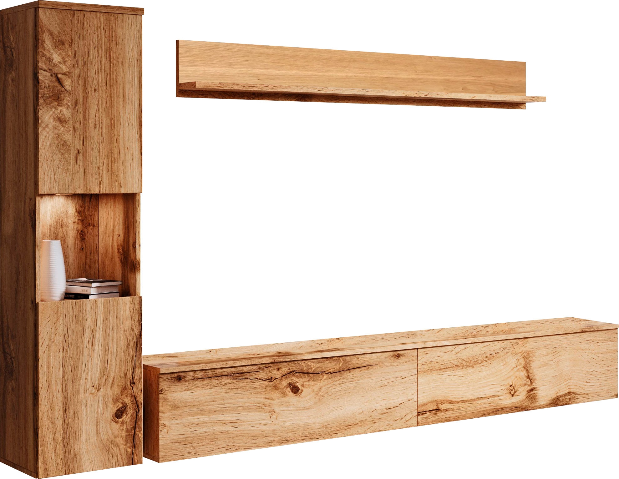 GOODproduct Wohnwand »PARIS, Vitrine Türanschlag links/rechts wechselbar« Komplett-Set, 3 Stk. tlg.