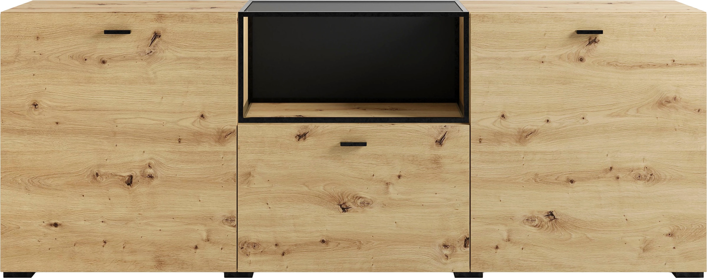 byLIVING Sideboard »Frame« 1 cuis tlg. moderne Kommode mit Metalleinsatz und Glasplatte, 200cm breit.