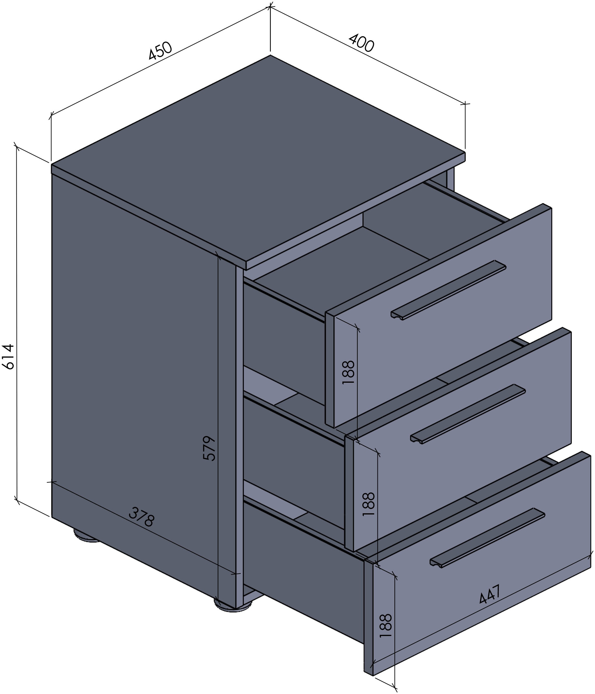 Manjana Möbel Nachtkommode »mit Schwarz matten Metallgriffen« mit Soft-Close-Funktion, mit Vollauszug, melaminbeschichtet