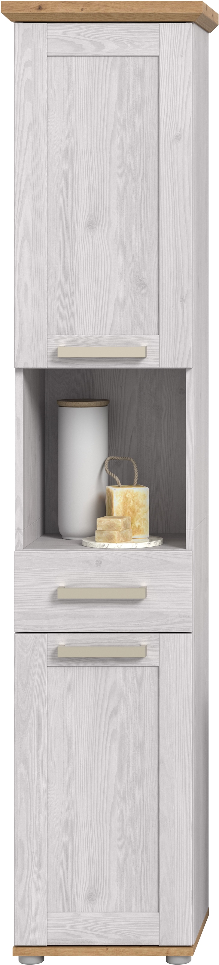 welltime Armoire haute »COSENZA, Höhe 187cm, 2 Türen, 1 Schubkasten, 1 offenes Fach« in Landhausoptik, mit weiteren Artikel der Serie kombinierbar, 1 cuis tlg. Hochschrank, Bad, Badezimmerschrank