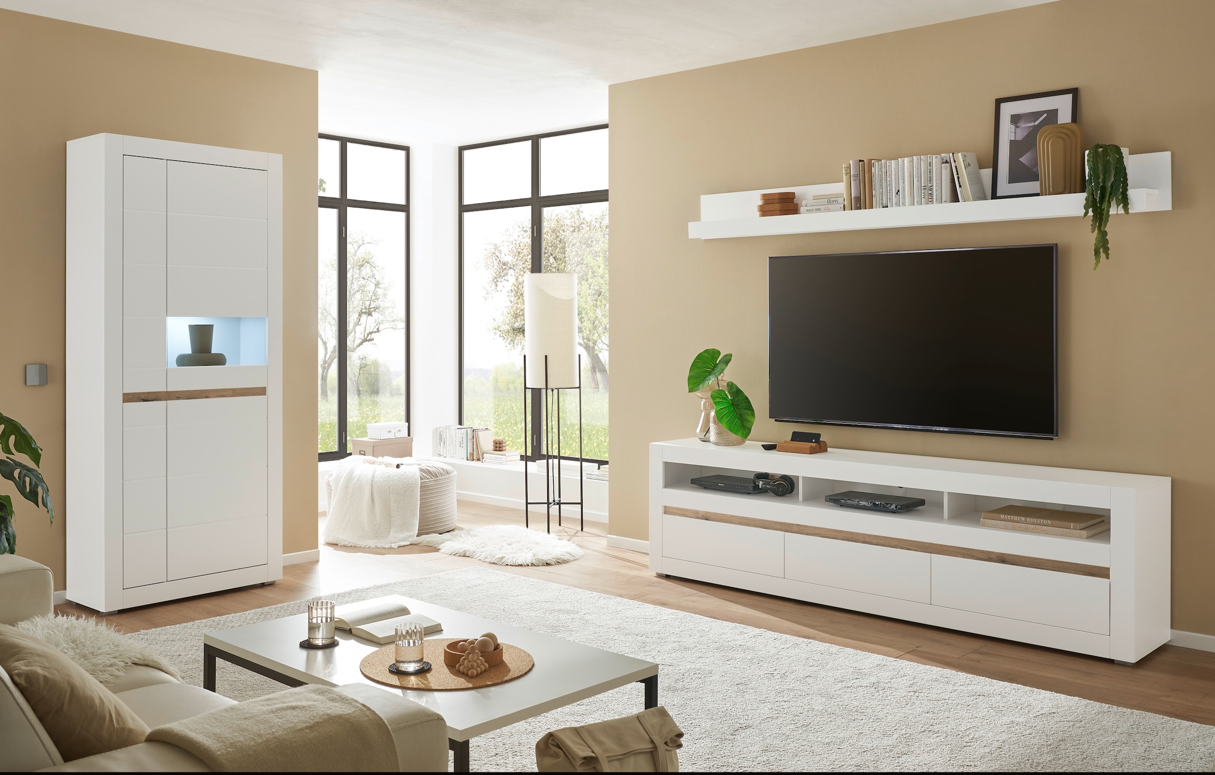 Home affaire Meuble mural »Anbauwand in Weiss Matt, Wohnzimmer-Set mit austauschbarer Blende« Set, 3 cuis tlg.