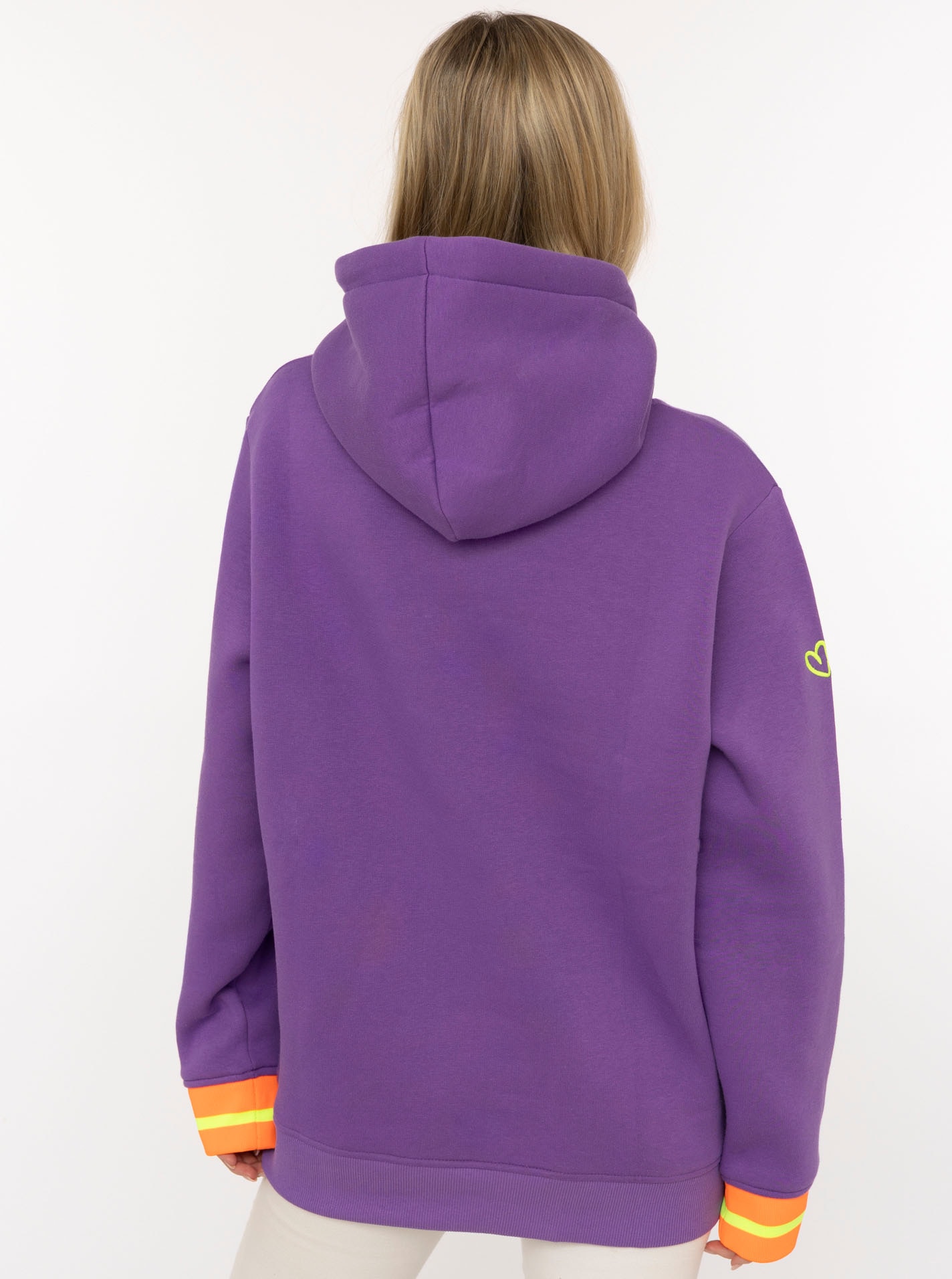 Zwillingsherz Hoodie »"SMILE"«, grosse Stickerei, gestreifte Bündchen, Fronttasche, Kapuze
