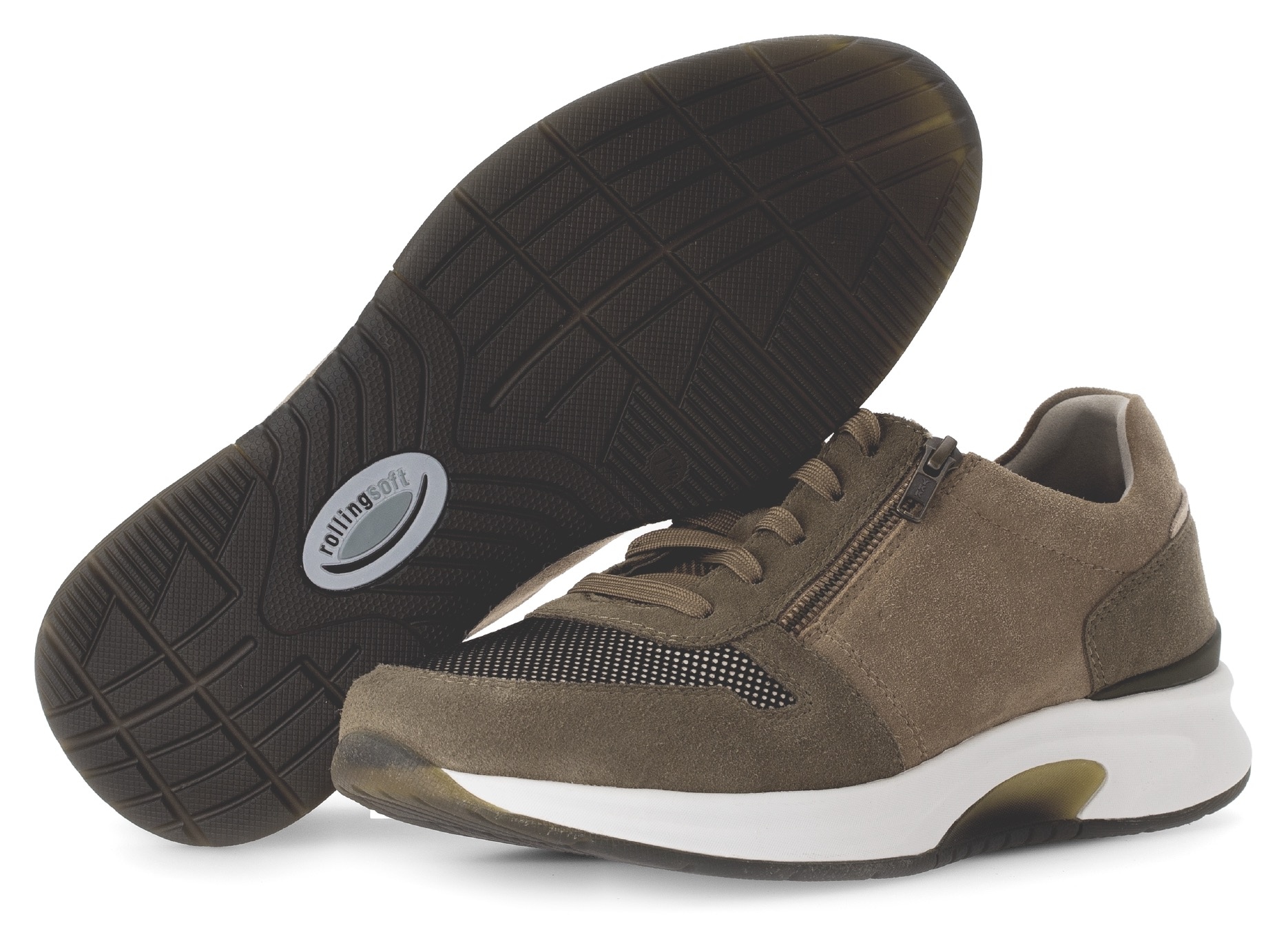 rollingsoft Baskets compensées  , chaussure de loisirs, chaussure basse, chaussure à lacets avec fermeture éclair extérieure, largeur G