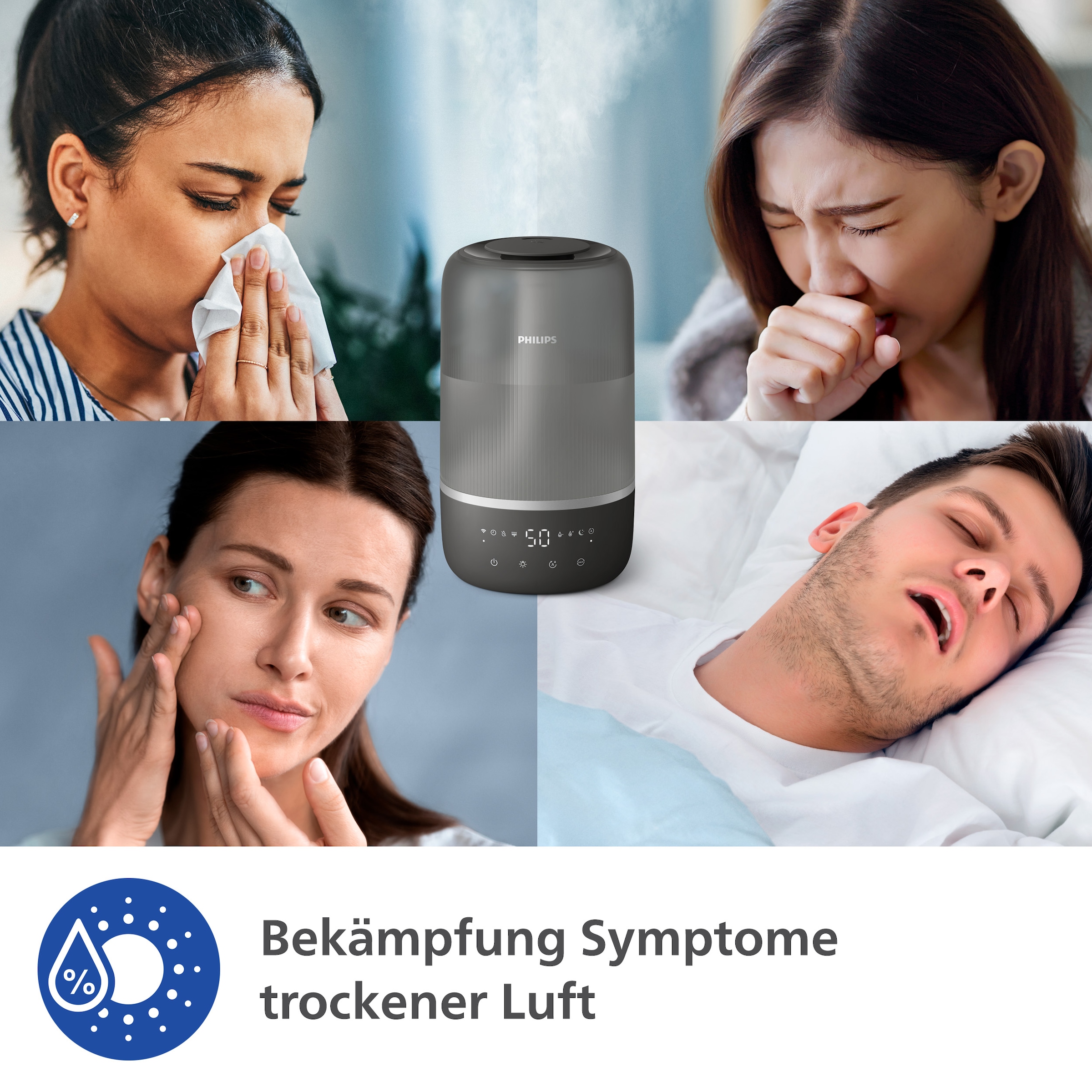 Philips Luftbefeuchter »HU1510 1000 Series, ultraschall« 3 l Wassertank für 41 m² Räume, mit Aroma-Diffusor, Stimmungslicht, App verbunden