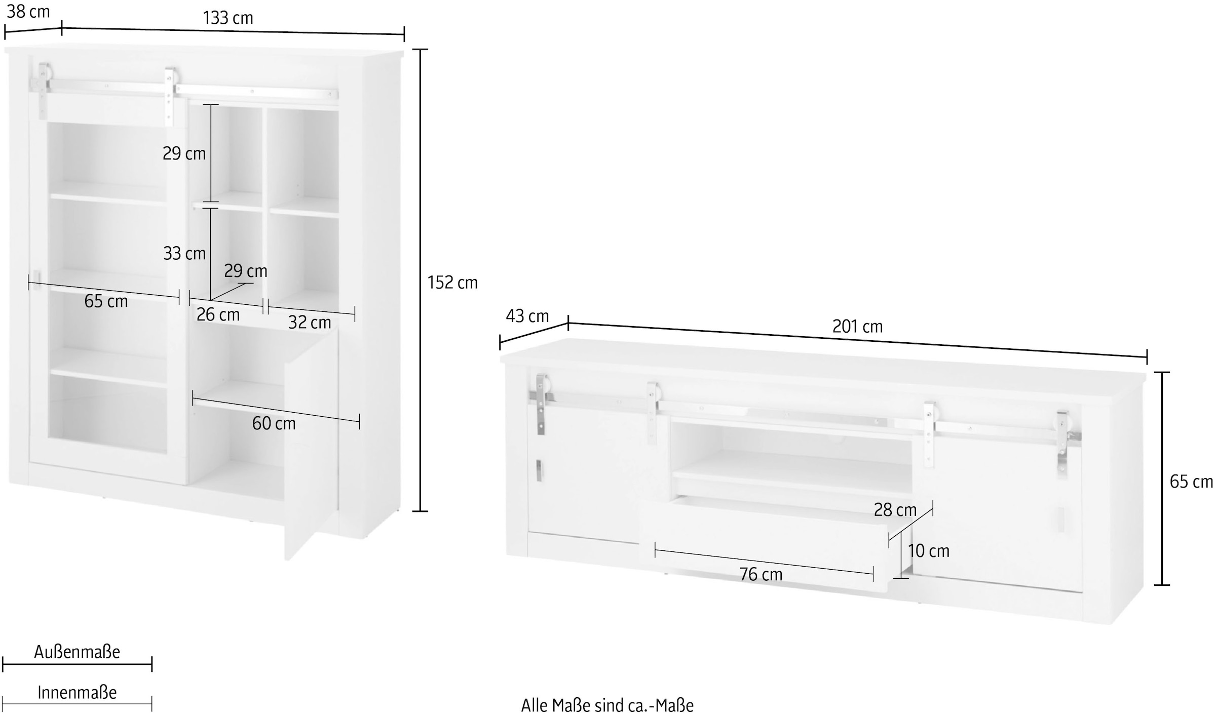 Home affaire Wohnwand »Daytona, moderne Anbauwand, Wohnzimmer-Set in Weiss Hochglanz« Set, 2 Stk. tlg.