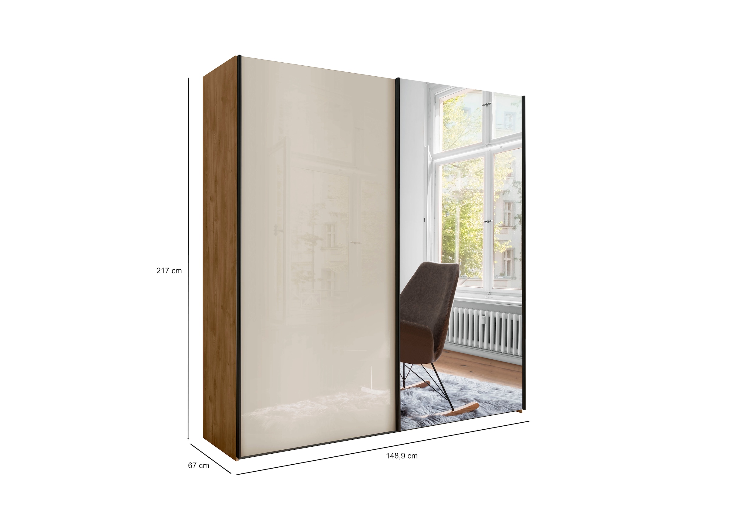 WIEMANN Armoire à portes coulissantes »Monaco« mit Glasfront sowie hochwertigen Beschlägen