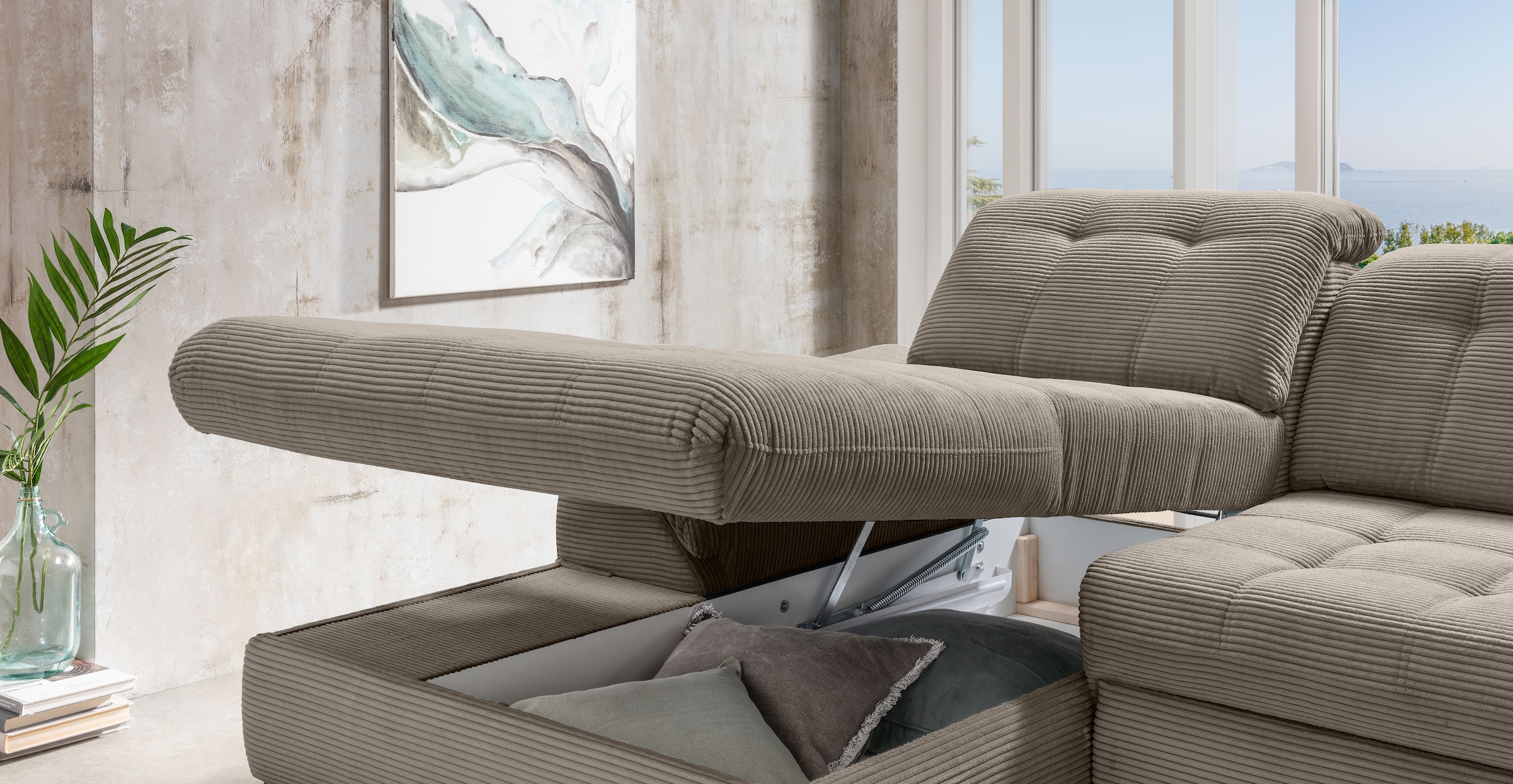 Home affaire Ecksofa »Lazio modern & bequem,  Breite 358cm, U-Form, tolle Detailverarbeitung« inkl. Bettkasten, Bettfunktion, Kopfteil-, Sitztiefenverstellung