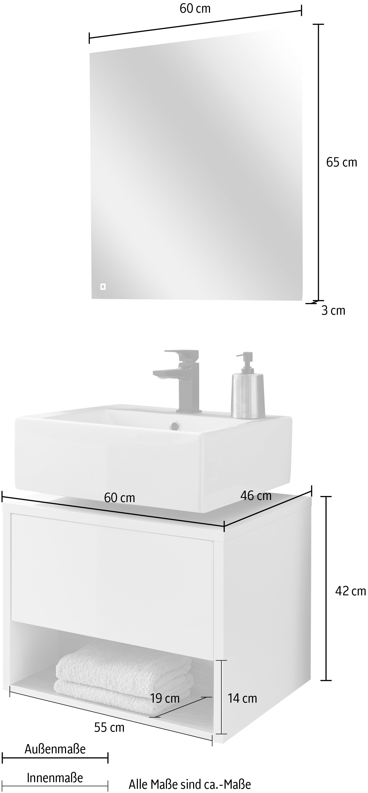 PLACES OF STYLE Badmöbel-Set »Studio Line, Bad im modernen Design, 2-teiliges Badezimmer« 2 Stk. tlg.