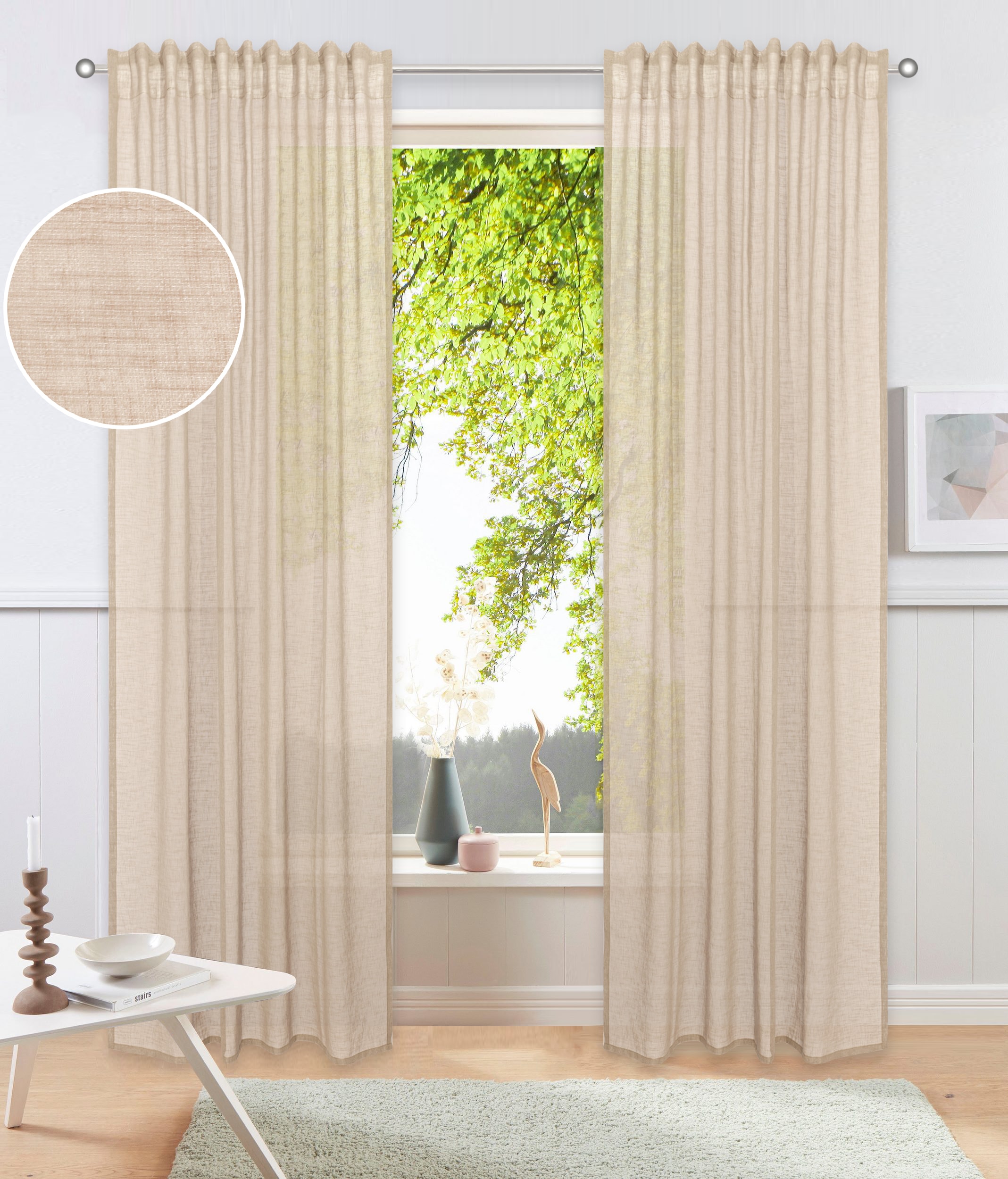 GOODproduct Gardine »Kyllo« Multifunktionsband 2 Stk. tlg. Leinen-Look, halbtransparent, Multifunktionsband, Pflegeleicht