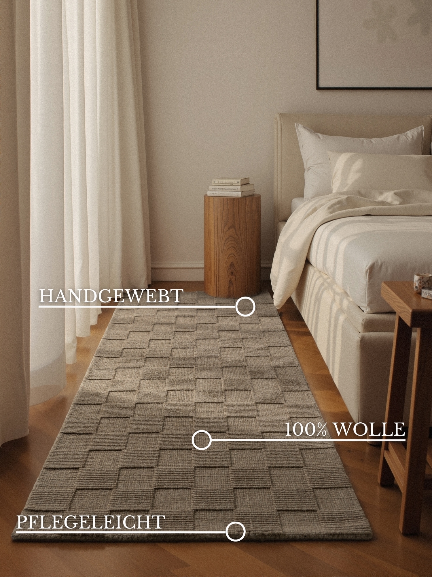 Villeroy & Boch Tapis en laine »Scala« Rectangulaire 10 mm Höhe Handgewebt, Wolle, Kariert, Natur, 3D-Struktur, Karo, Wohnzimmer