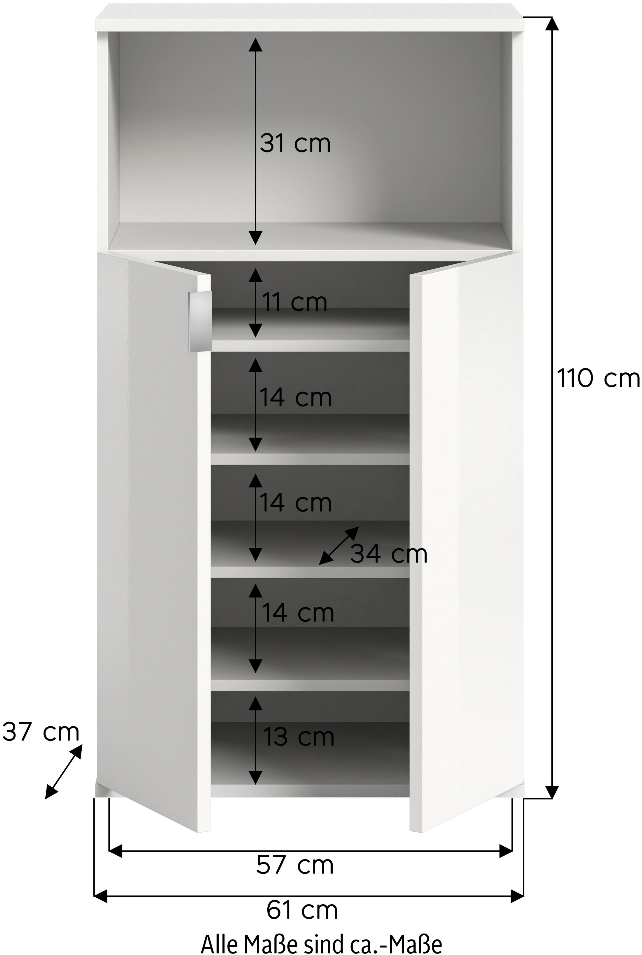 Home affaire Schuhschrank »Trondheim Schuhschrank, Höhe 110 cm,« 1 Stk. tlg. hochglanz, für ca. 12 Paar Schuhe, 3 Einlegeböden, Schuhschrank,Flur