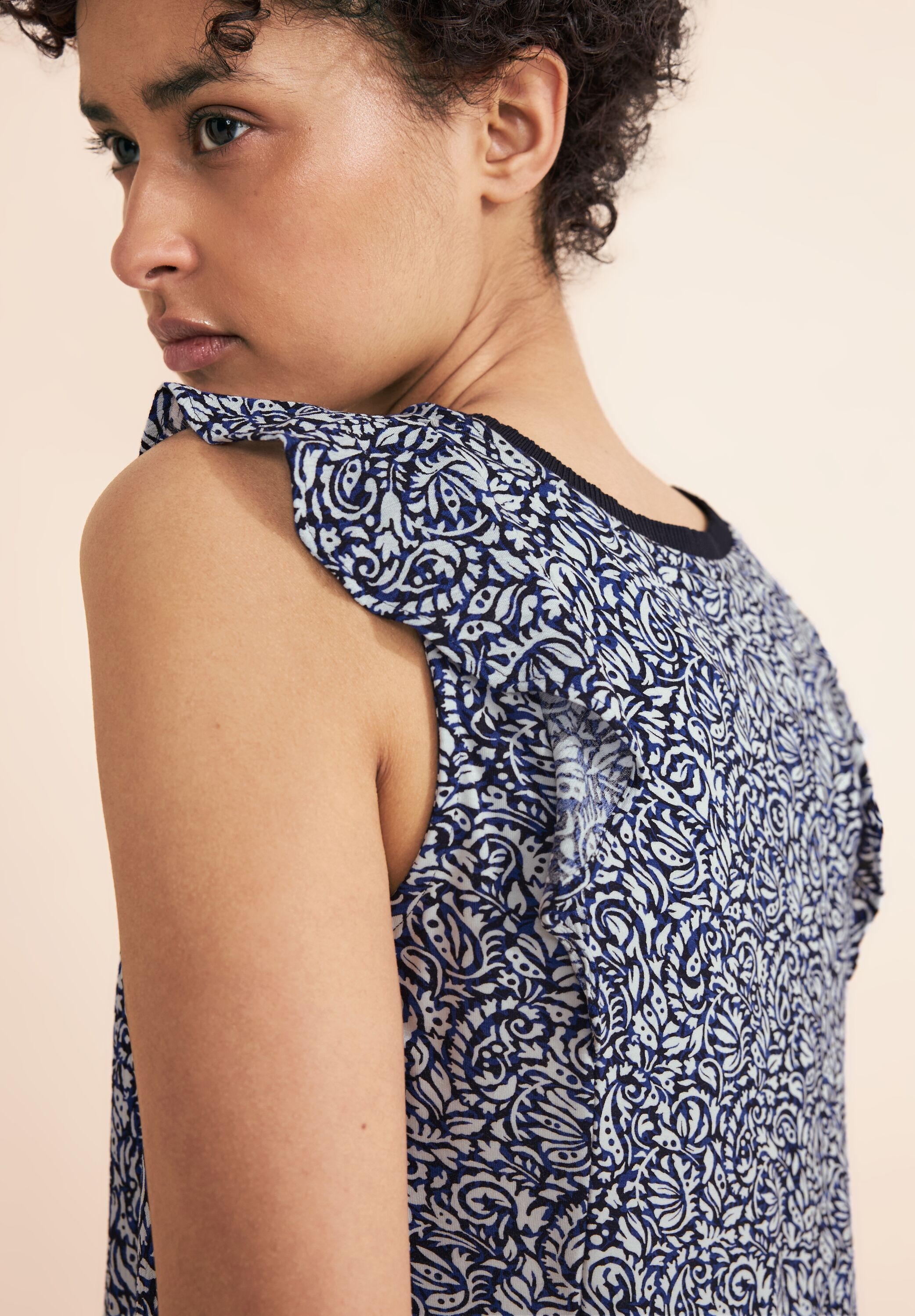 STREET ONE Rüschentop »printed mat-mix top« mit Volant an den Ärmeln