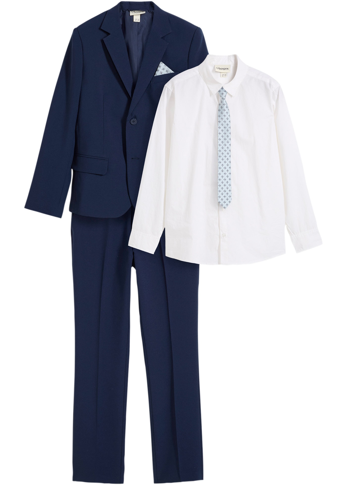 bonprix Costume Set, 4 tlg. normale bestehend aus Hose mit verstellbarem Bund, Hemd, Sakko und Krawatte
