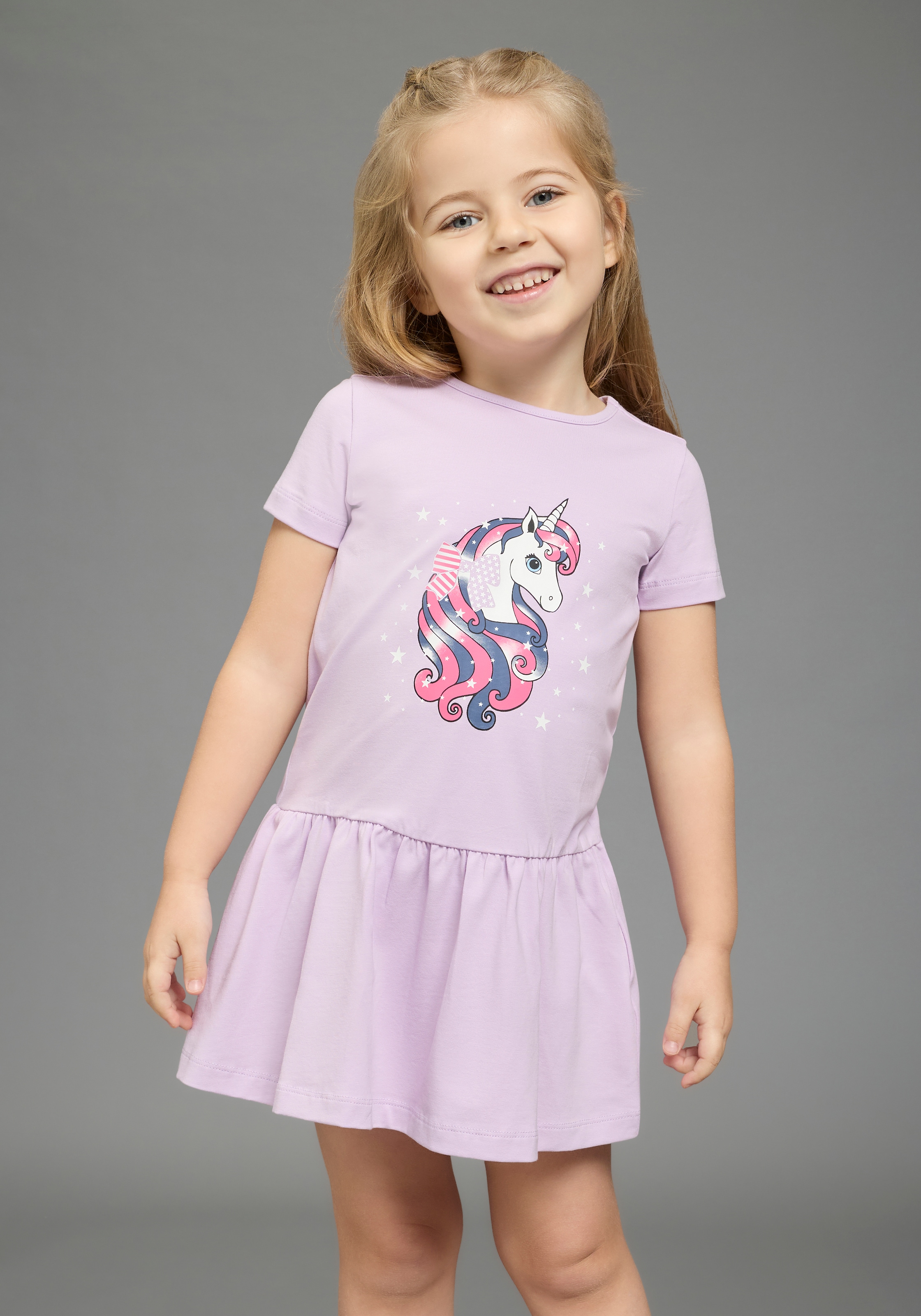 KIDSWORLD Robe en jersey »mit Einhorn« en coton et élasthanne, manches courtes