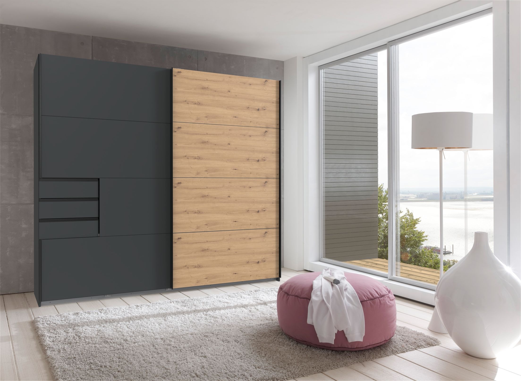 Wimex Schwebetürenschrank »Saigon, mit kompletter Innenausstattung, Made in Germany« Kleiderschrank 2-türig, 225cm breit, mit 3 praktischen Aussenschubladen