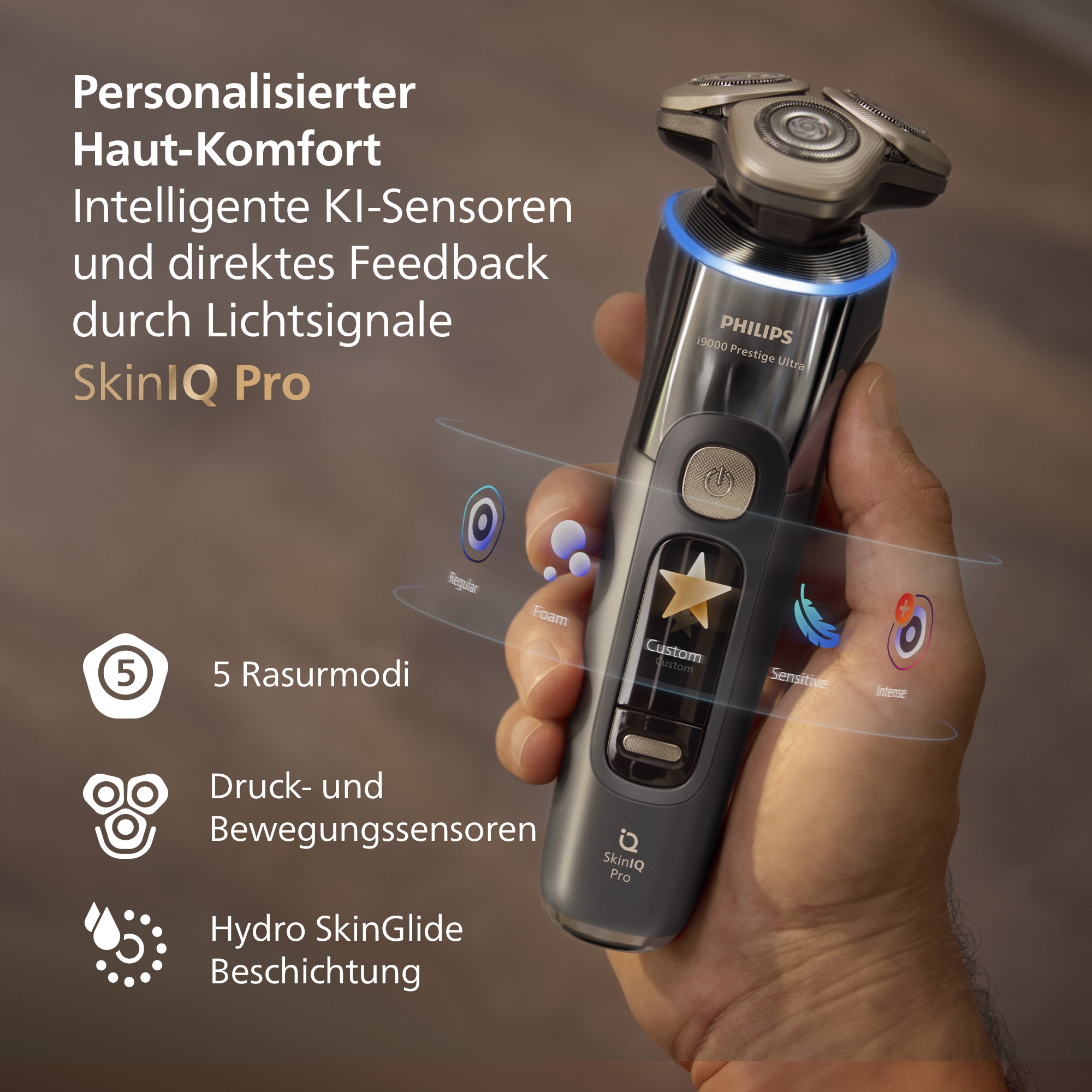 Philips Rasoirs électriques »Series i9000 Prestige Ultra XP9402/31« 1 cuis Aufsätze mit SkinIQ Technologie, inkl. Ladestand, Reiseetui, 1 Kartusche