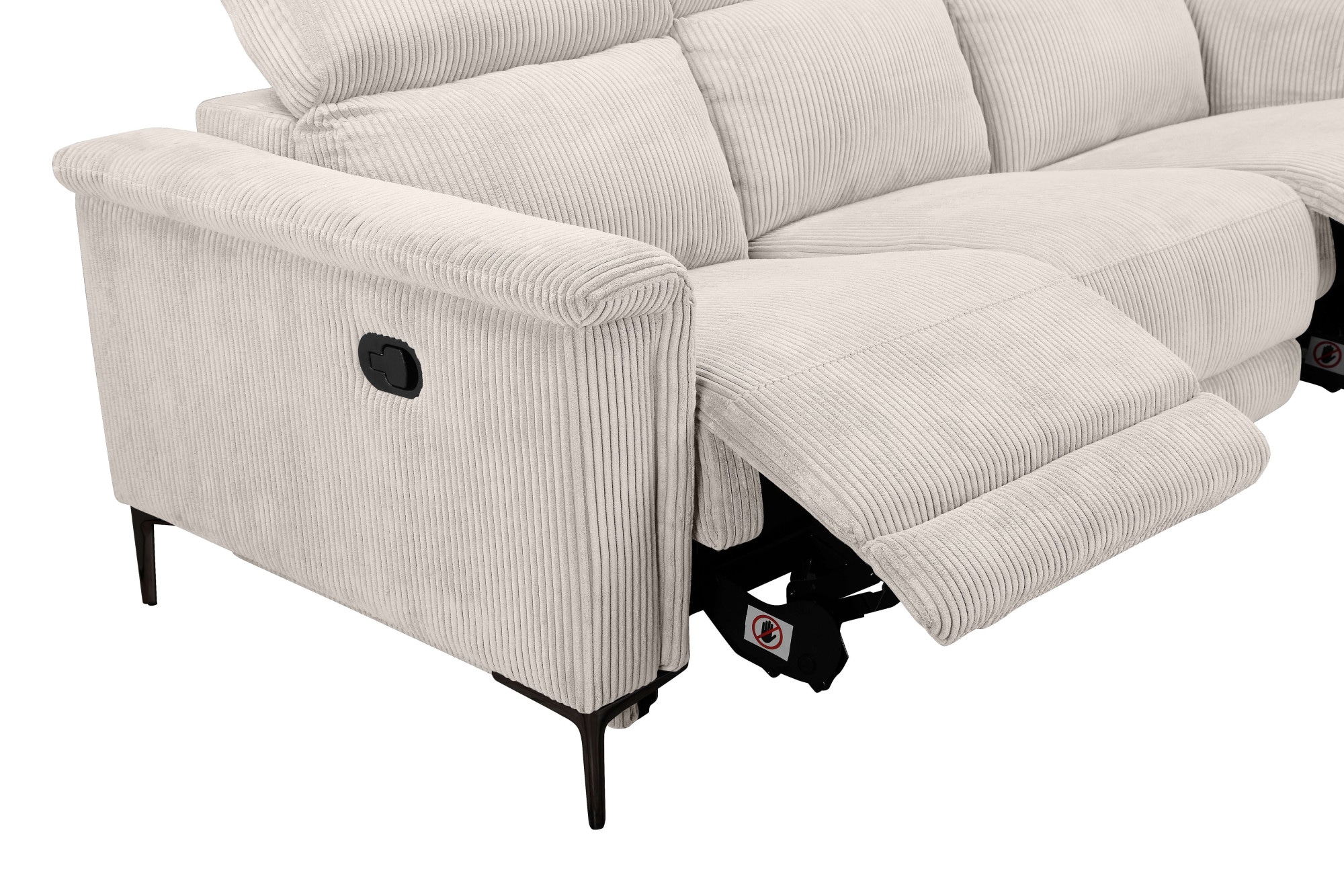 Home affaire 3-places »LUND Cord, B. 222cm, manuelle/elektrische Relaxfunktion in 2 Sitzen,« USB-C, Kopfteilverstellung, Breite 222 cm