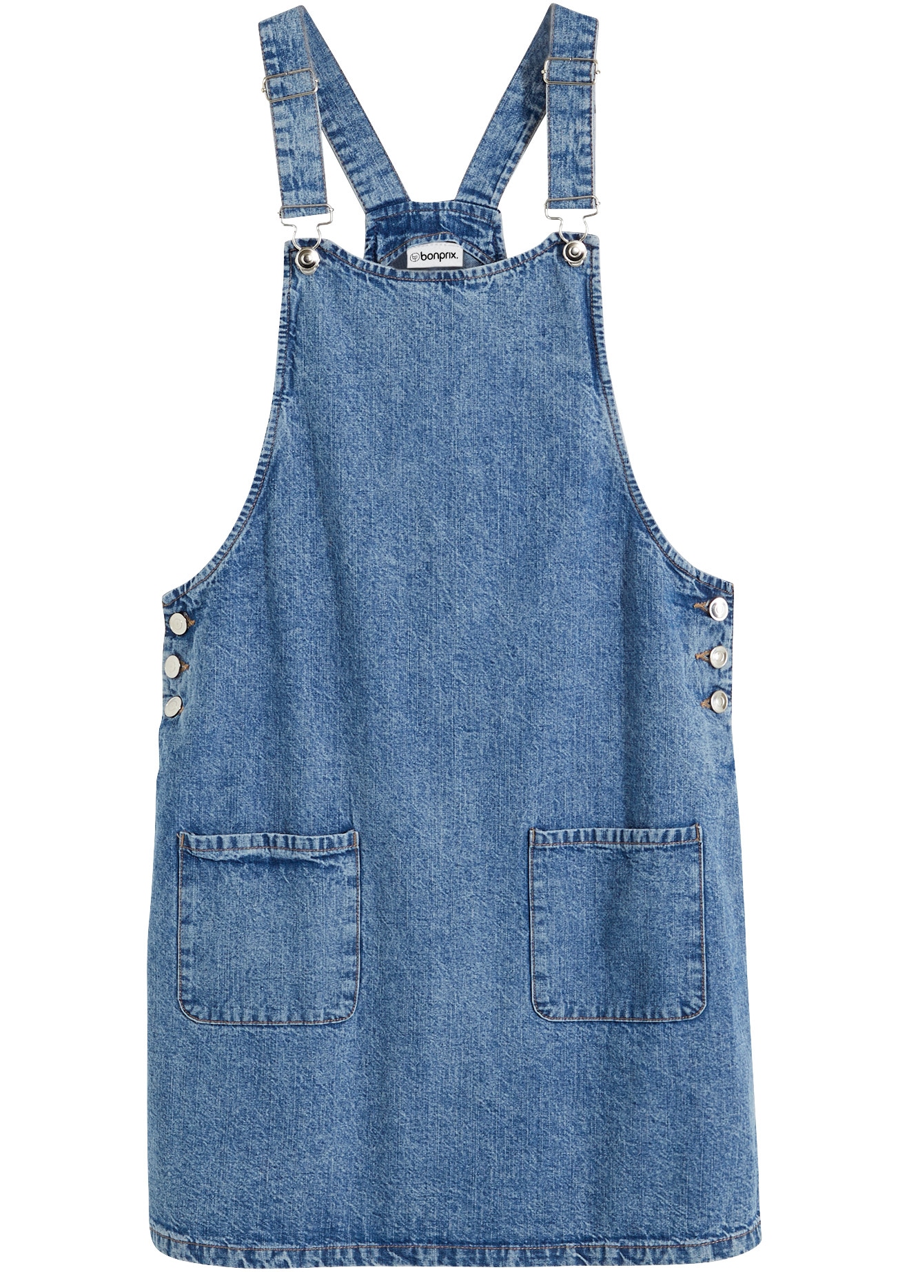 bonprix Robe en jean coupe trapèze, en coton, avec deux poches plaquées