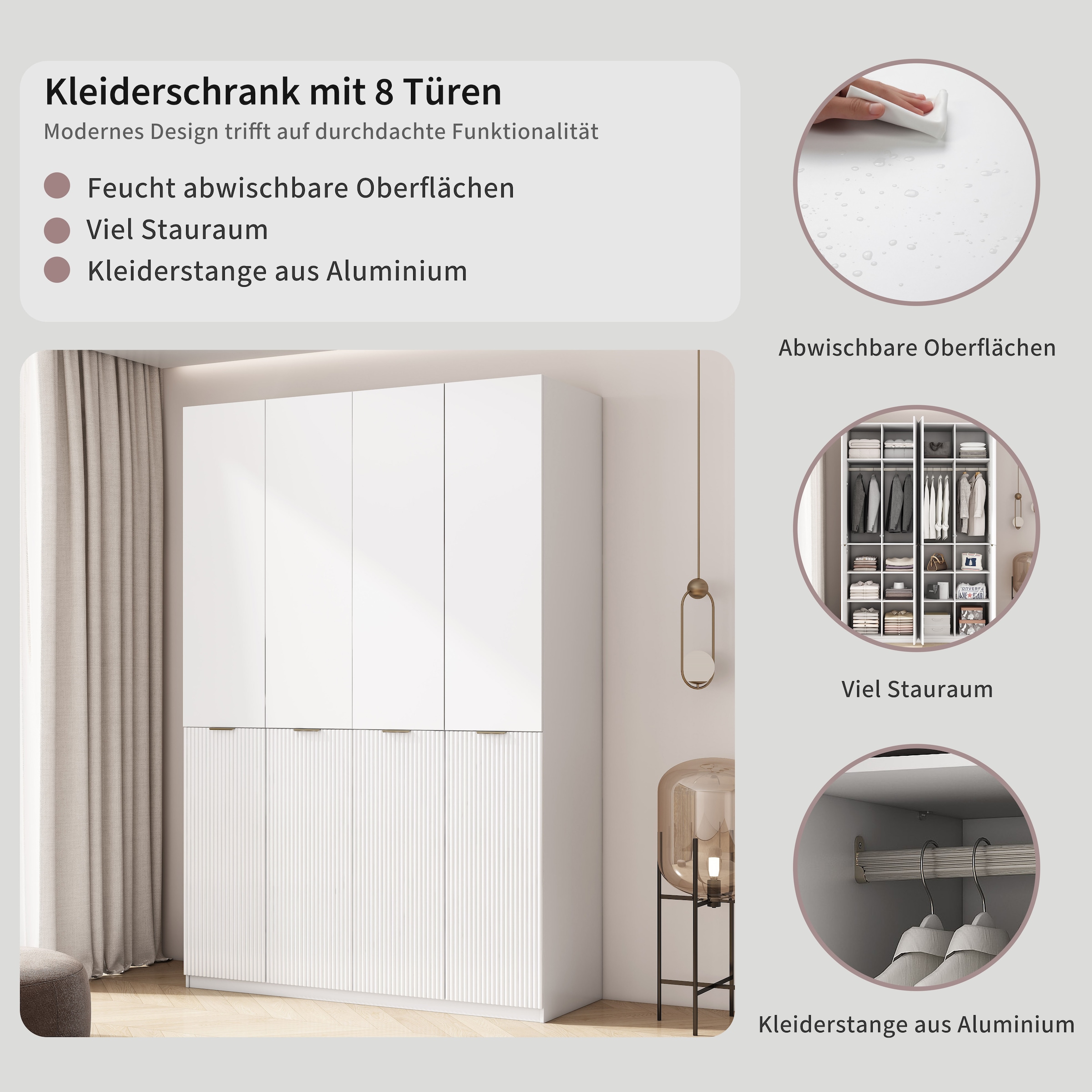 GOODproduct Kleiderschrank »Jorella Schlafzimmerschrank Garderobe mit Softclose« eleganter Schlafzimmerschrank Rillendesign Trend Breite 161cm
